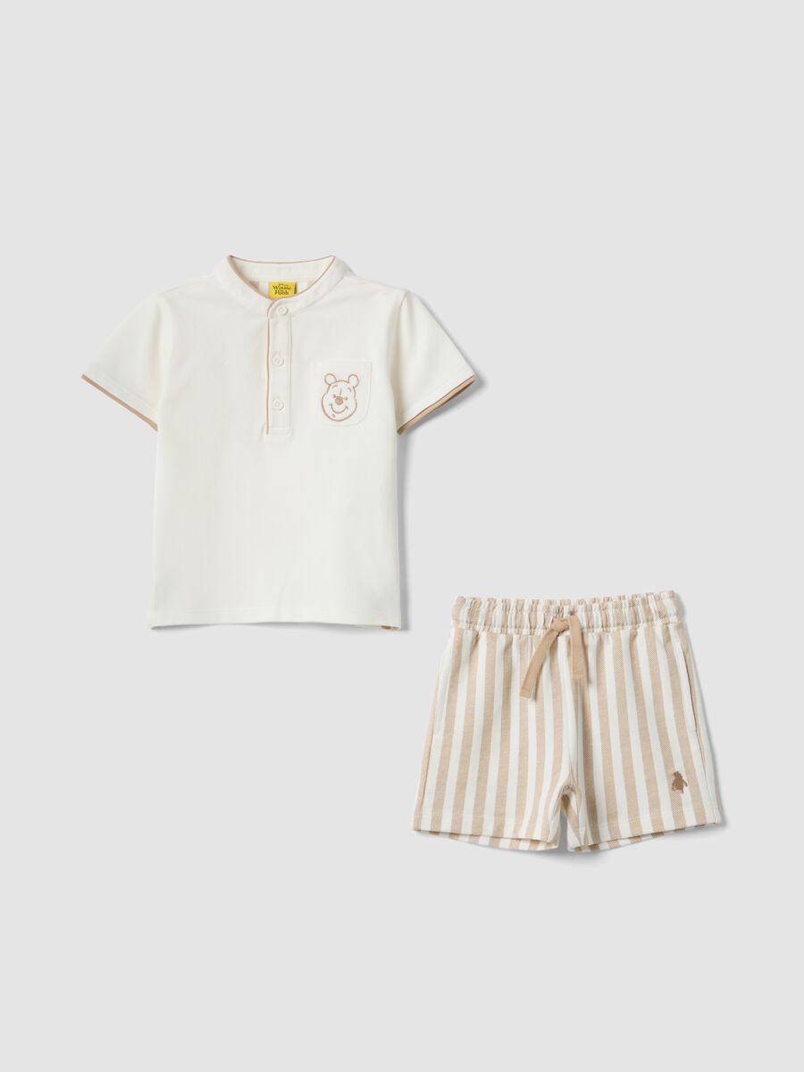 White stretch cotton set with polo shirt and shorts_0