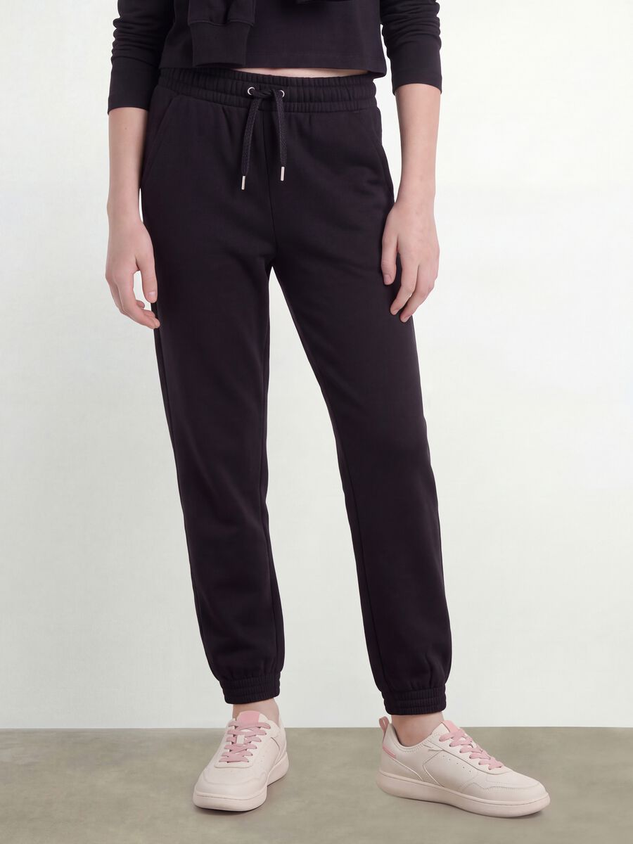 Black pure organic cotton regular-fit joggers for girls_1