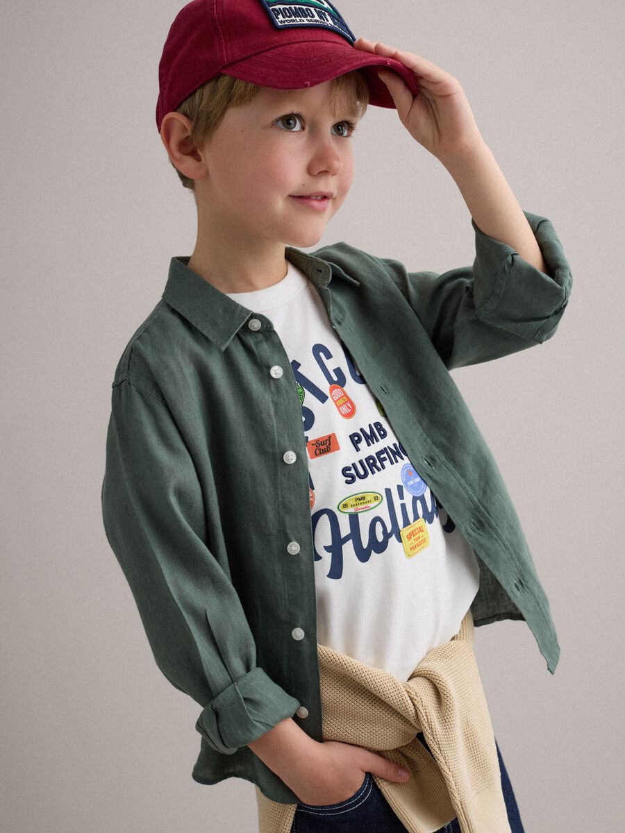 Green pure linen kids&rsquo; shirt with an oversized fit_0