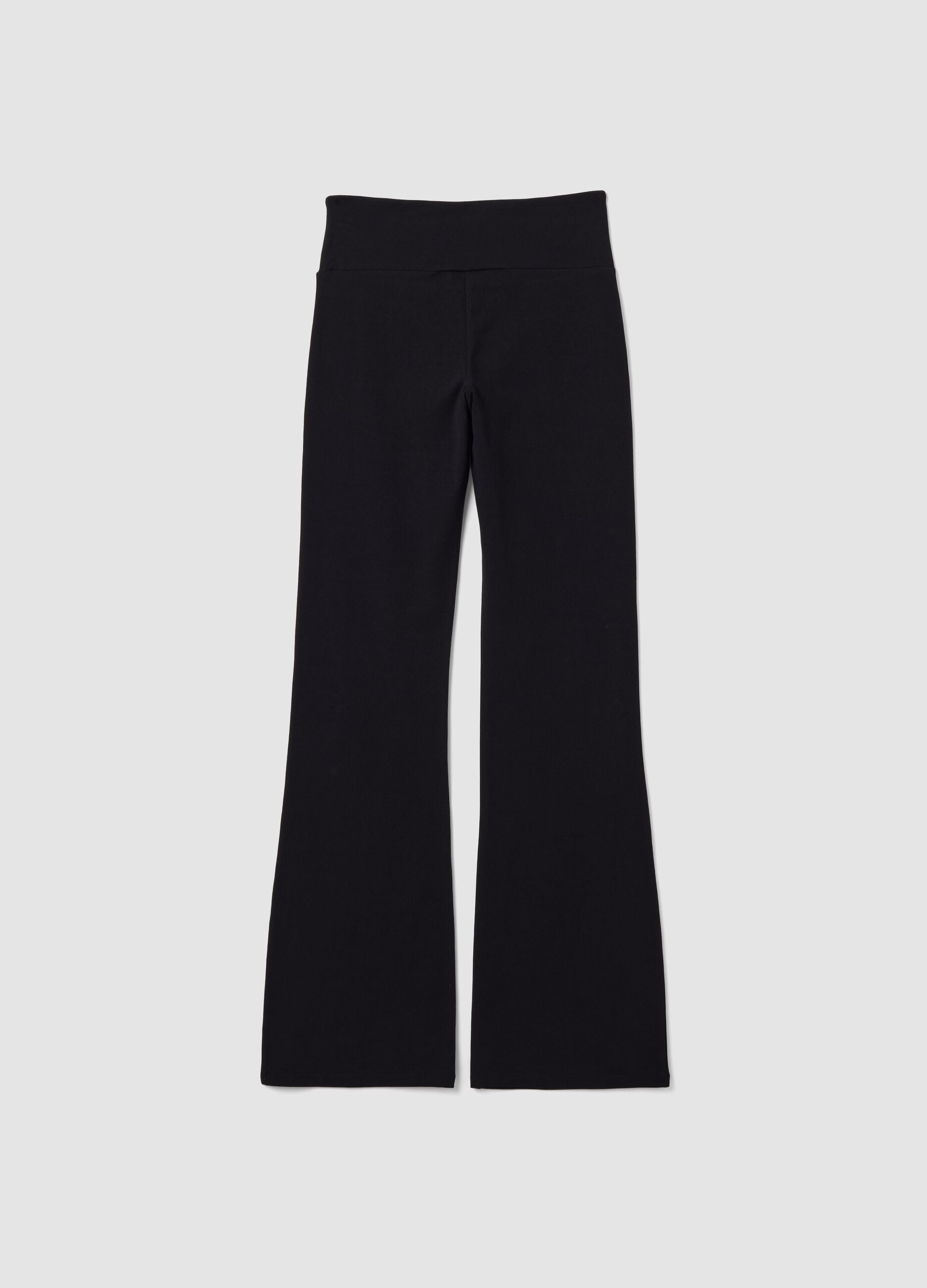Black stretch cotton flare trousers