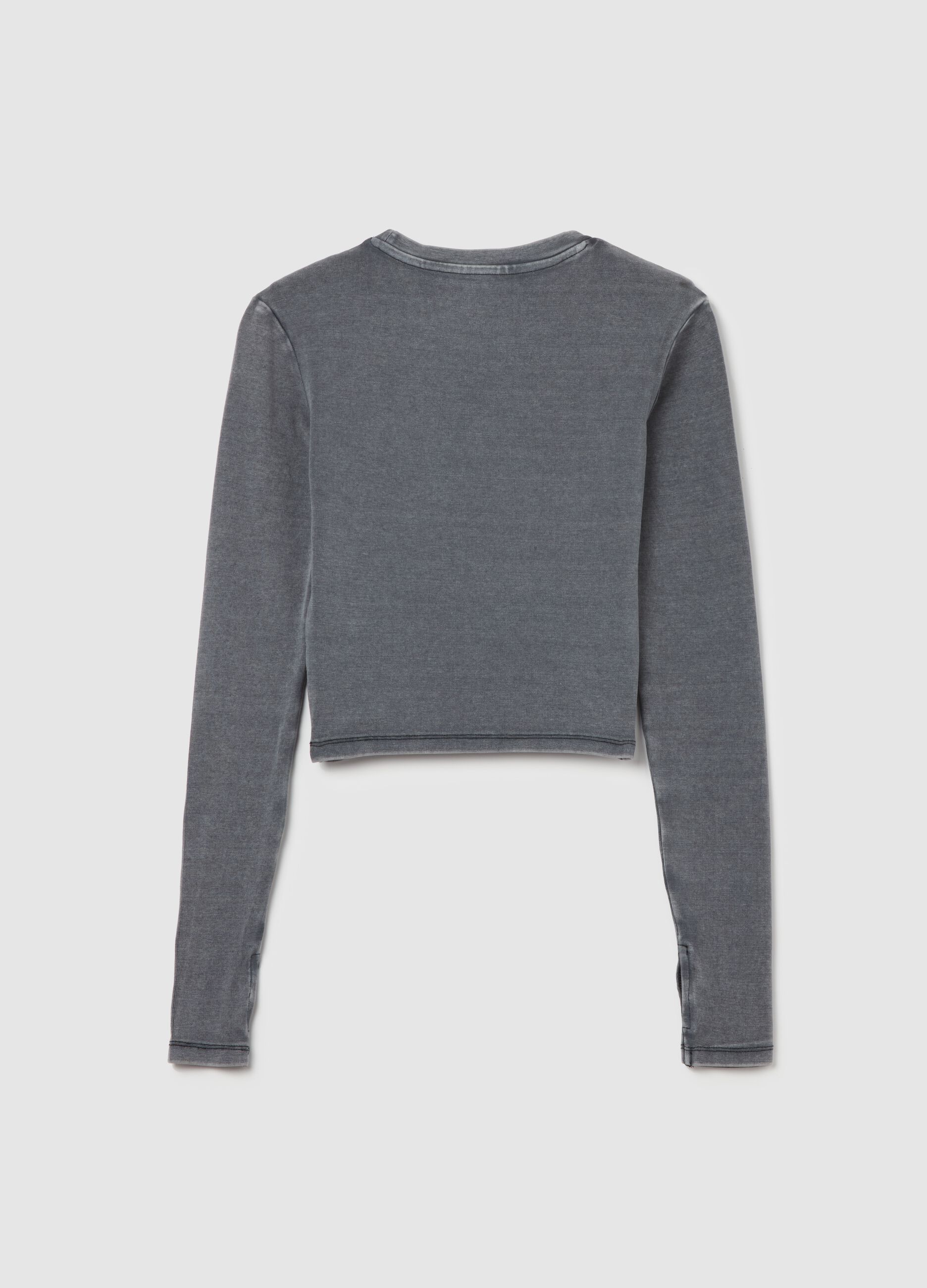 Long-sleeved Crop T-shirt Vintage Grey