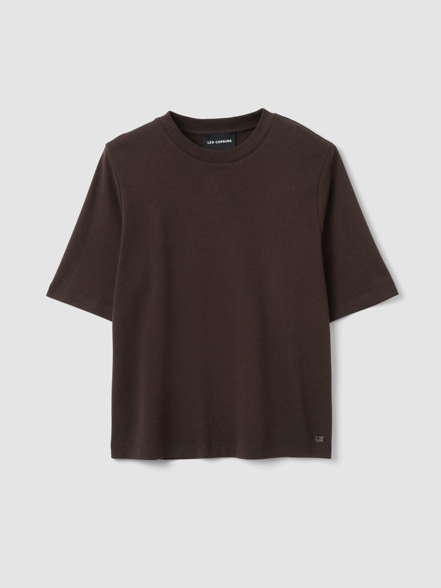 Brown boxy-fit T-shirt in a cotton&ndash;viscose blend_0