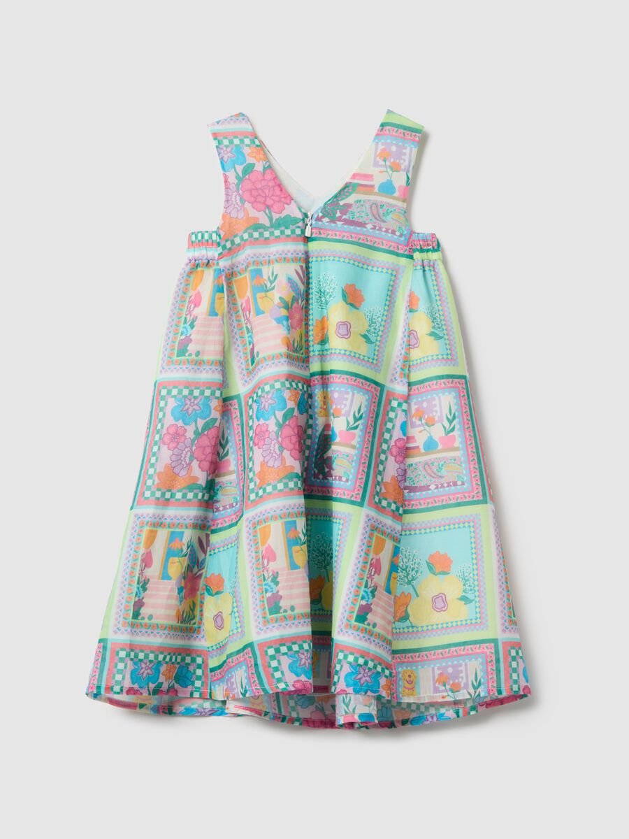 Multicolour pure cotton sleeveless dress for girls with flowers_1