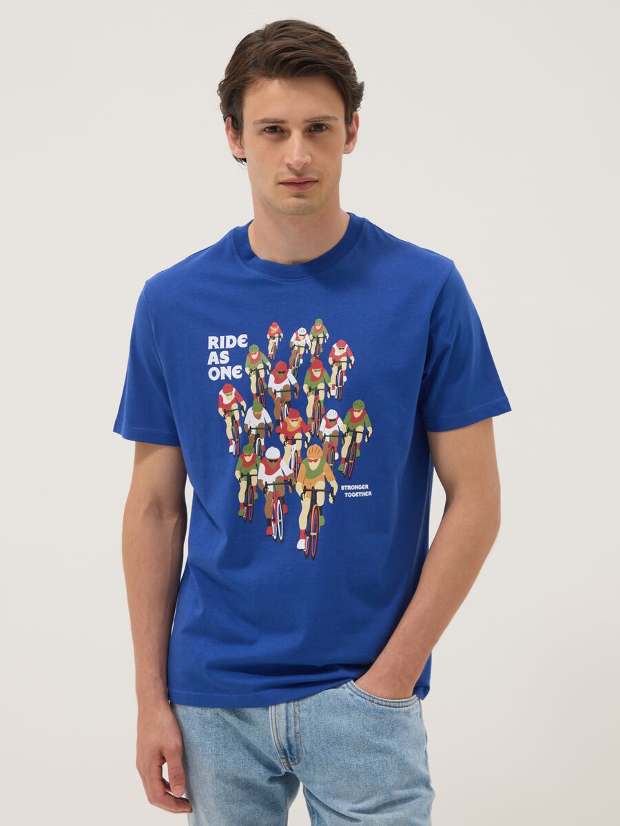 Blaues T-Shirt aus reiner Baumwolle mit Print, Regular Fit_1
