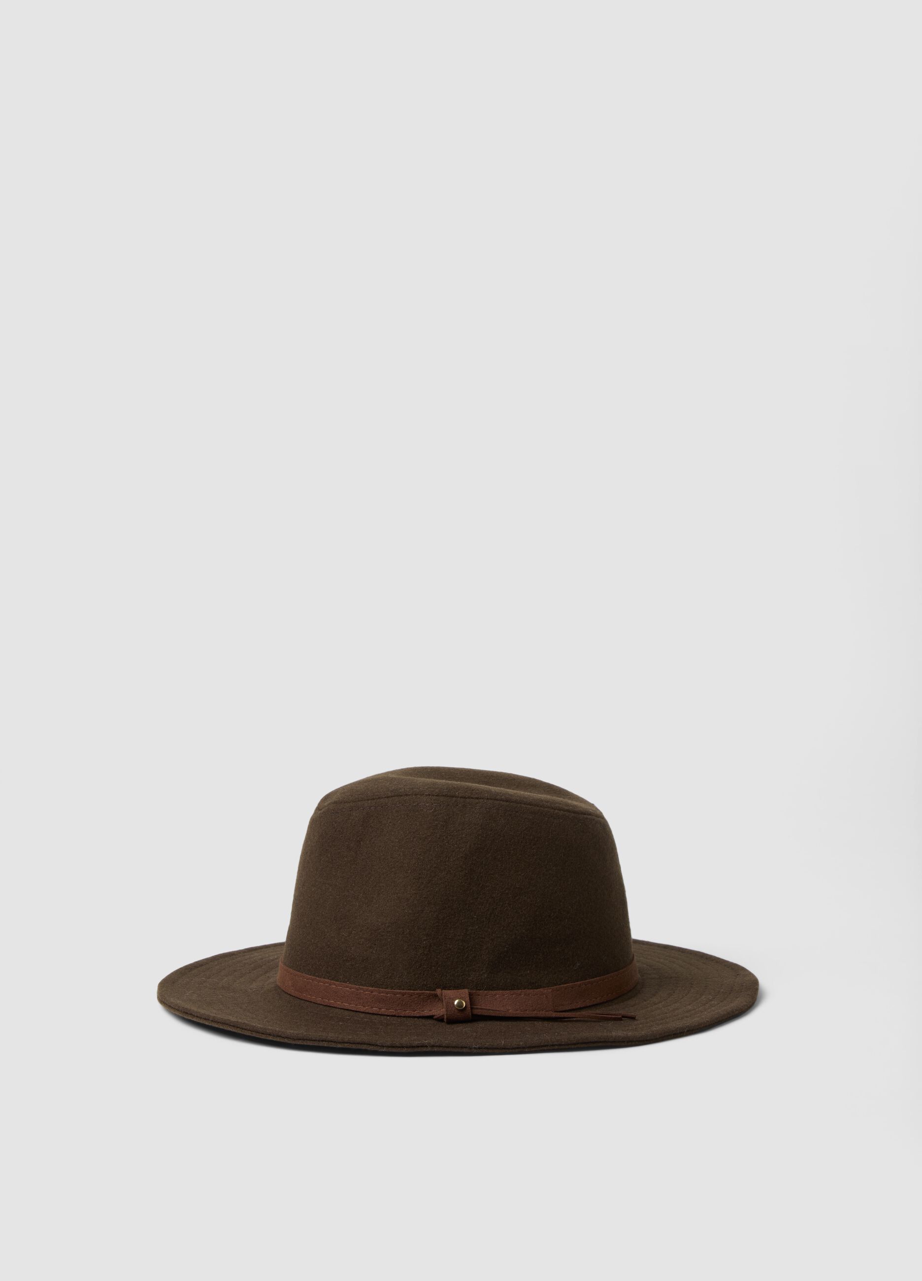 Brown pure wool hat with contrast band