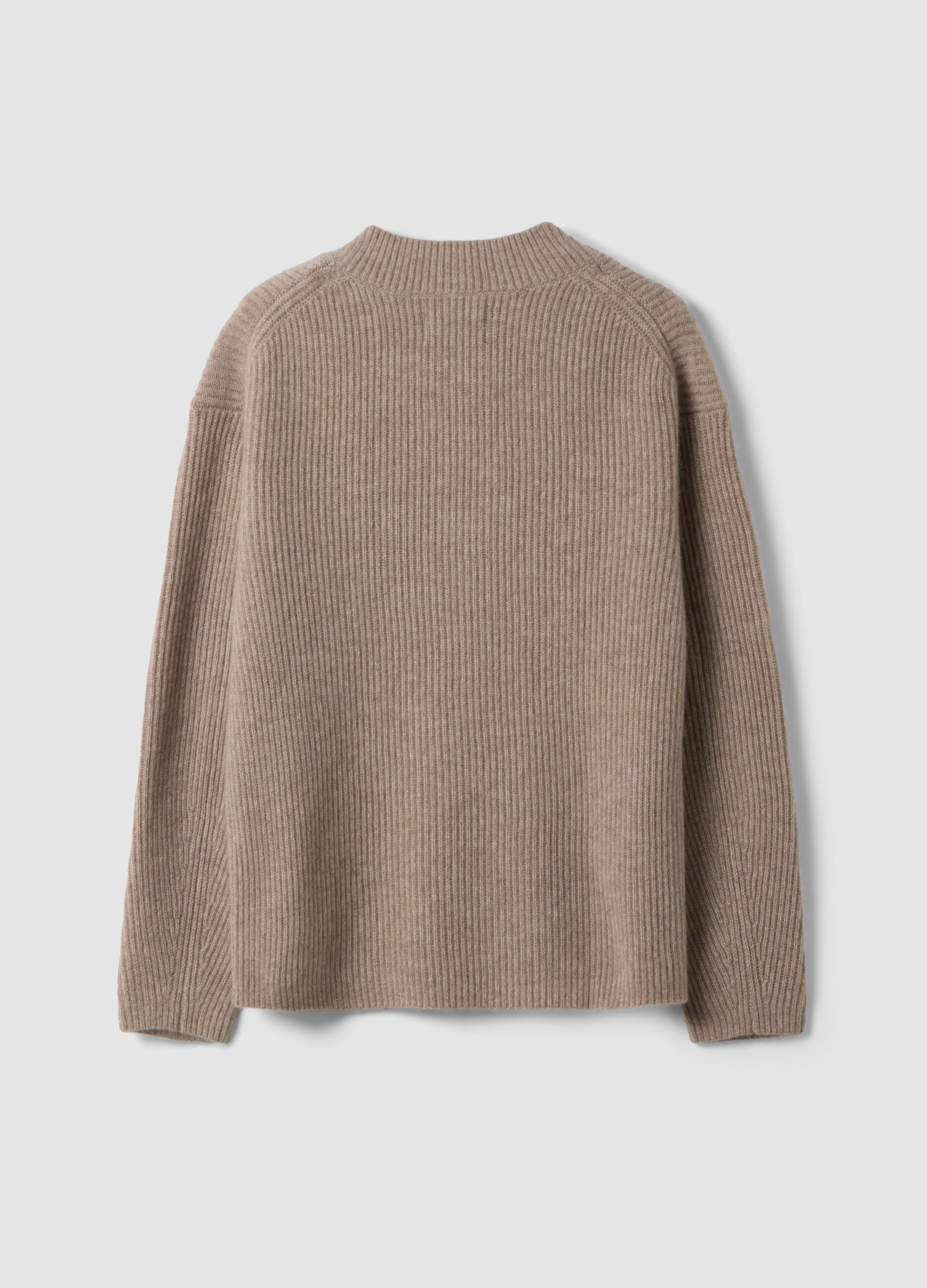 Beige marl pure cashmere deep V-neck oversized jumper