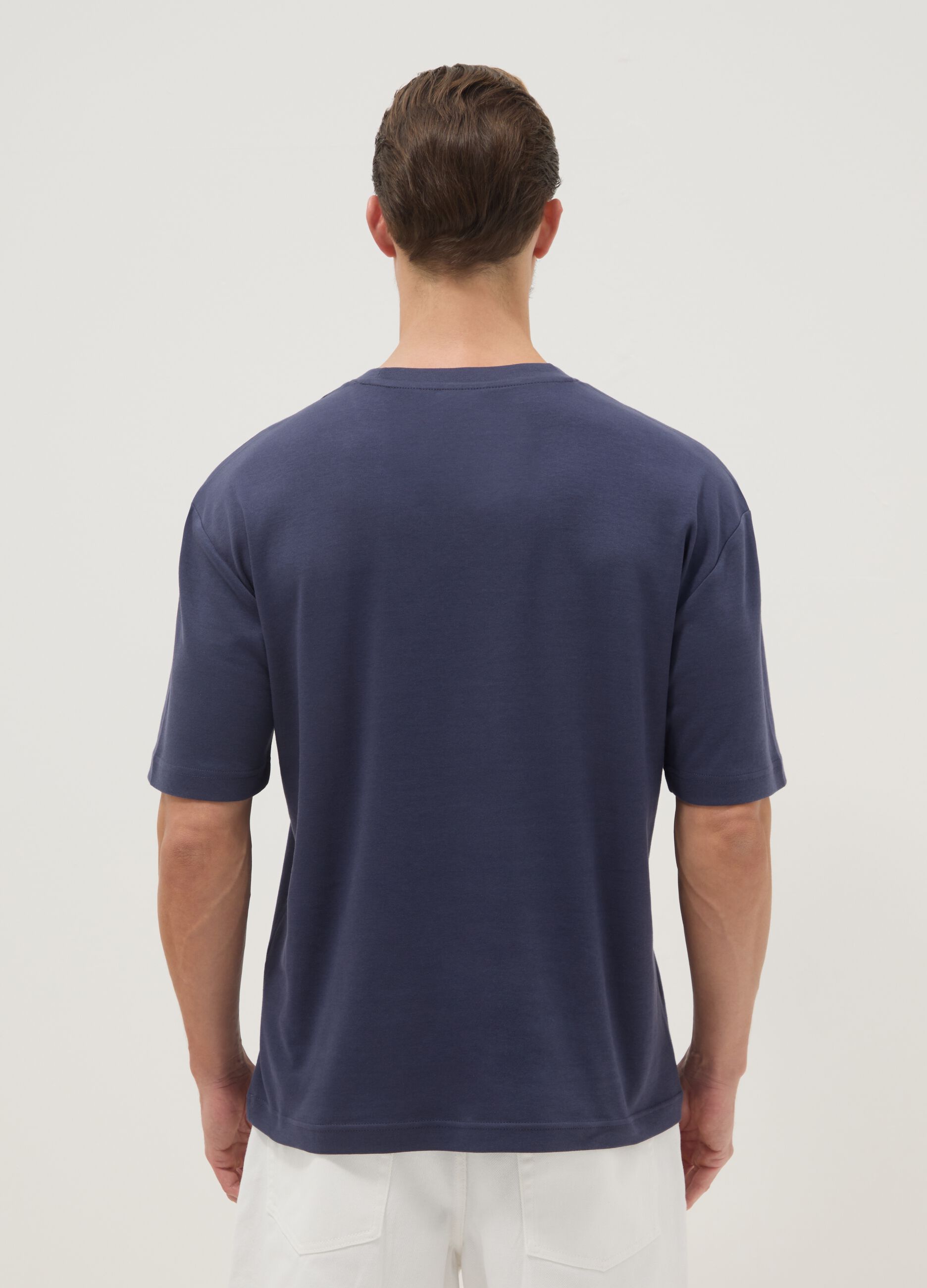 Blue pure cotton short-sleeve T-shirt, relaxed fit