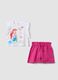 White and pink stretch cotton T-shirt and shorts set for girls, regular fit_0