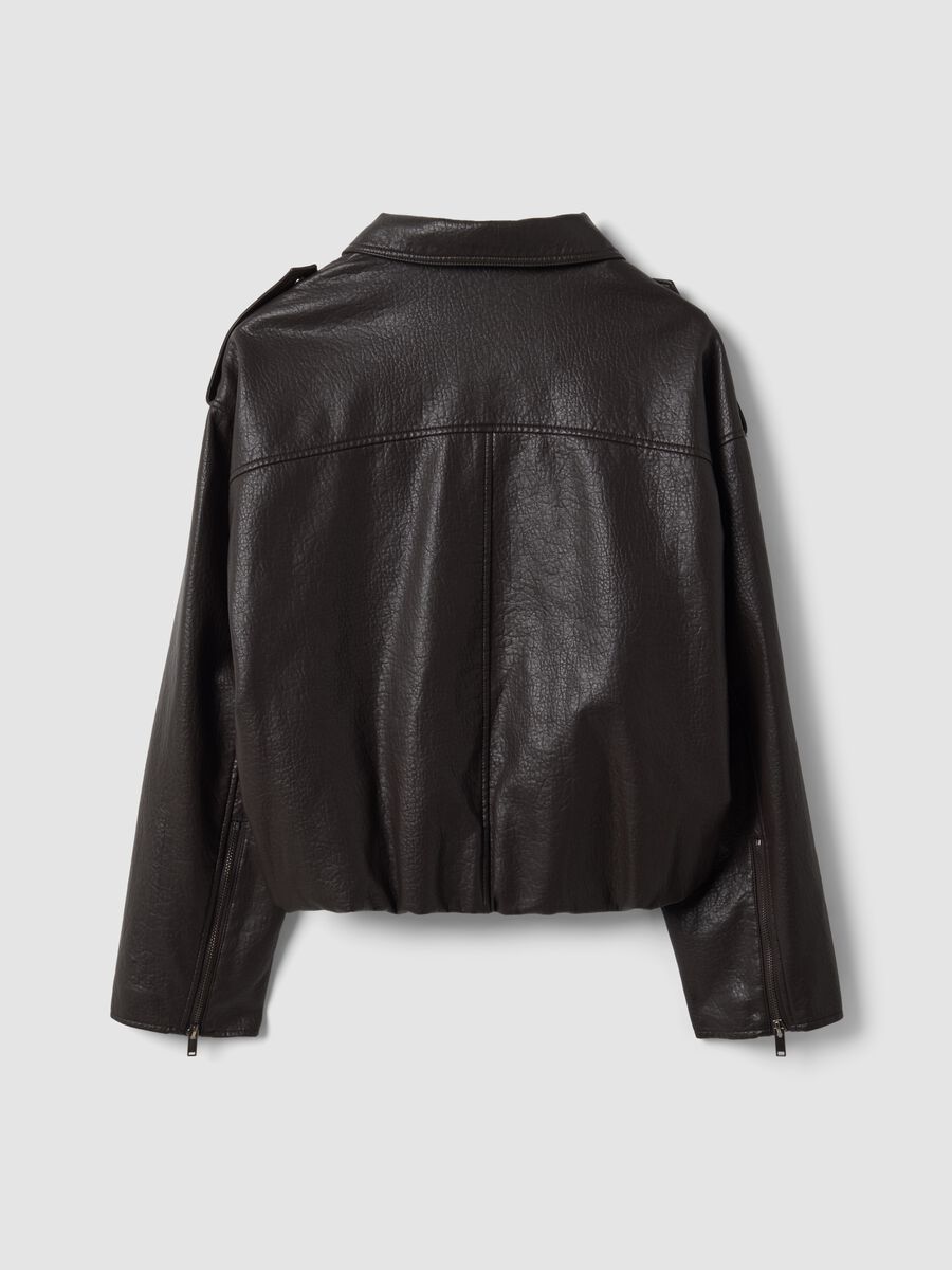 Giacca marrone biker in misto viscosa_6