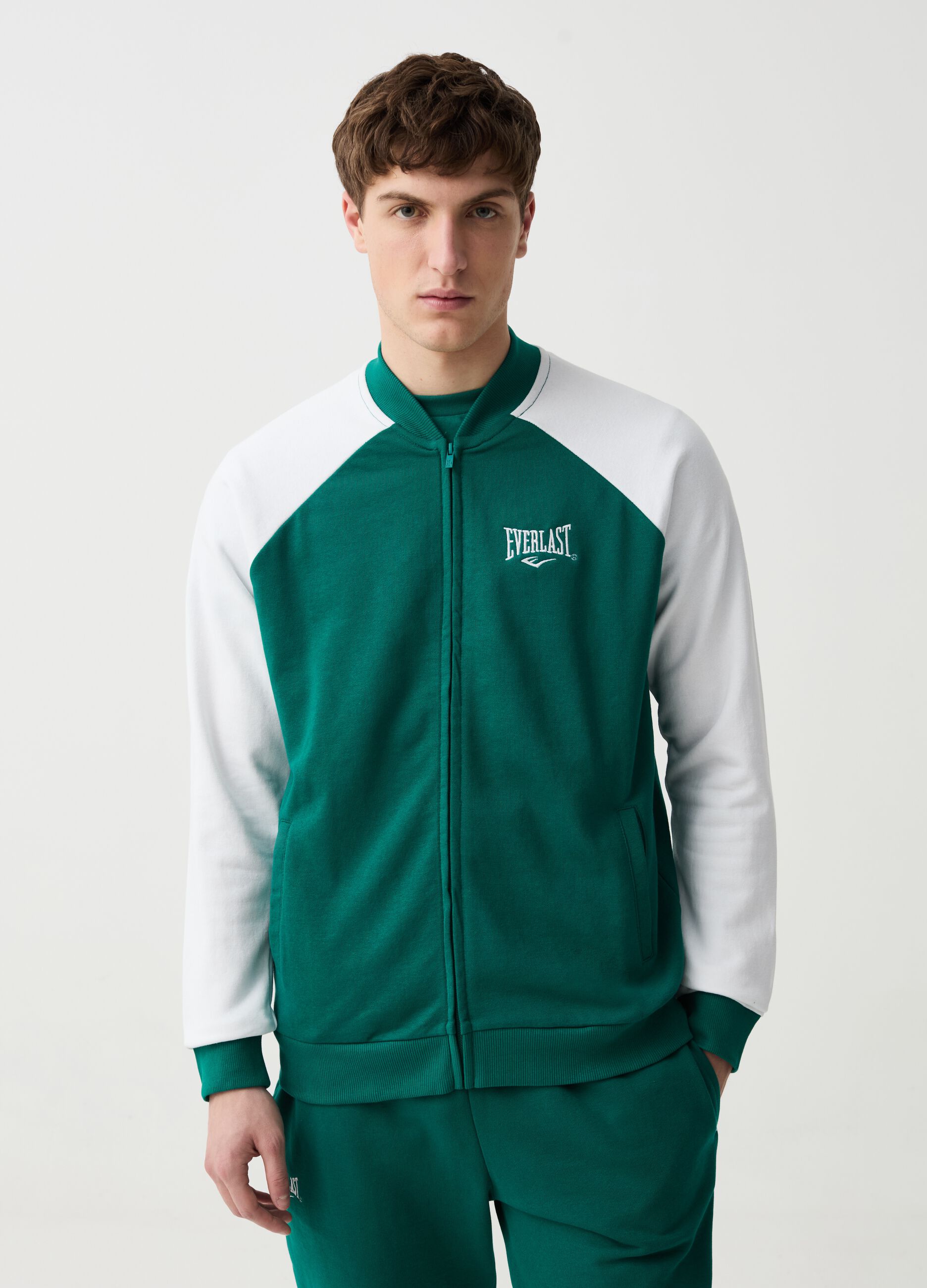 Full-zip sweatshirt in two-tone fleece with logo embroidery