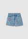 Shorts in puro cotone denim azzurri da bambina regular fit con ricami_0
