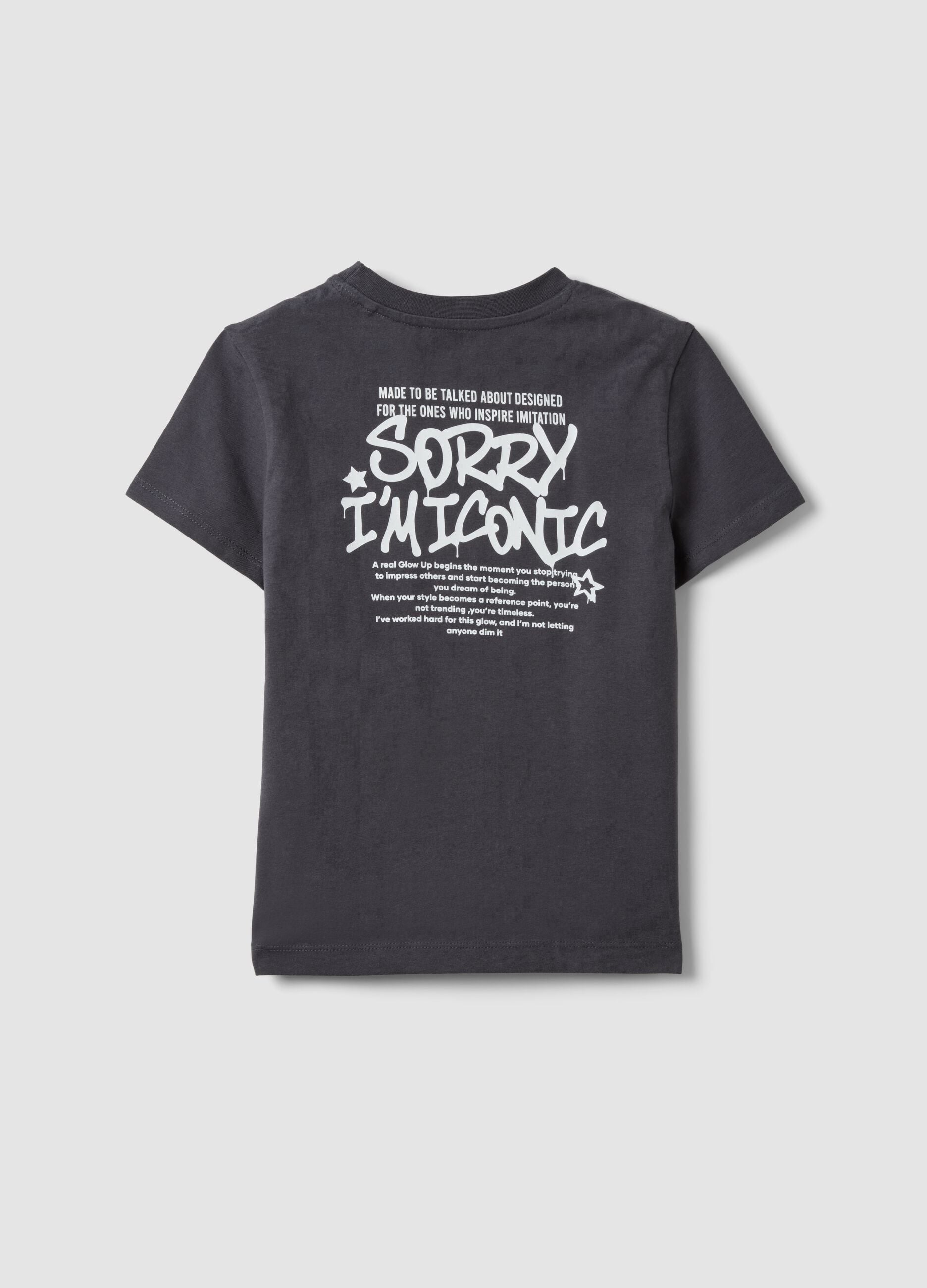 Grey pure organic cotton T-shirt with front and back print for girls