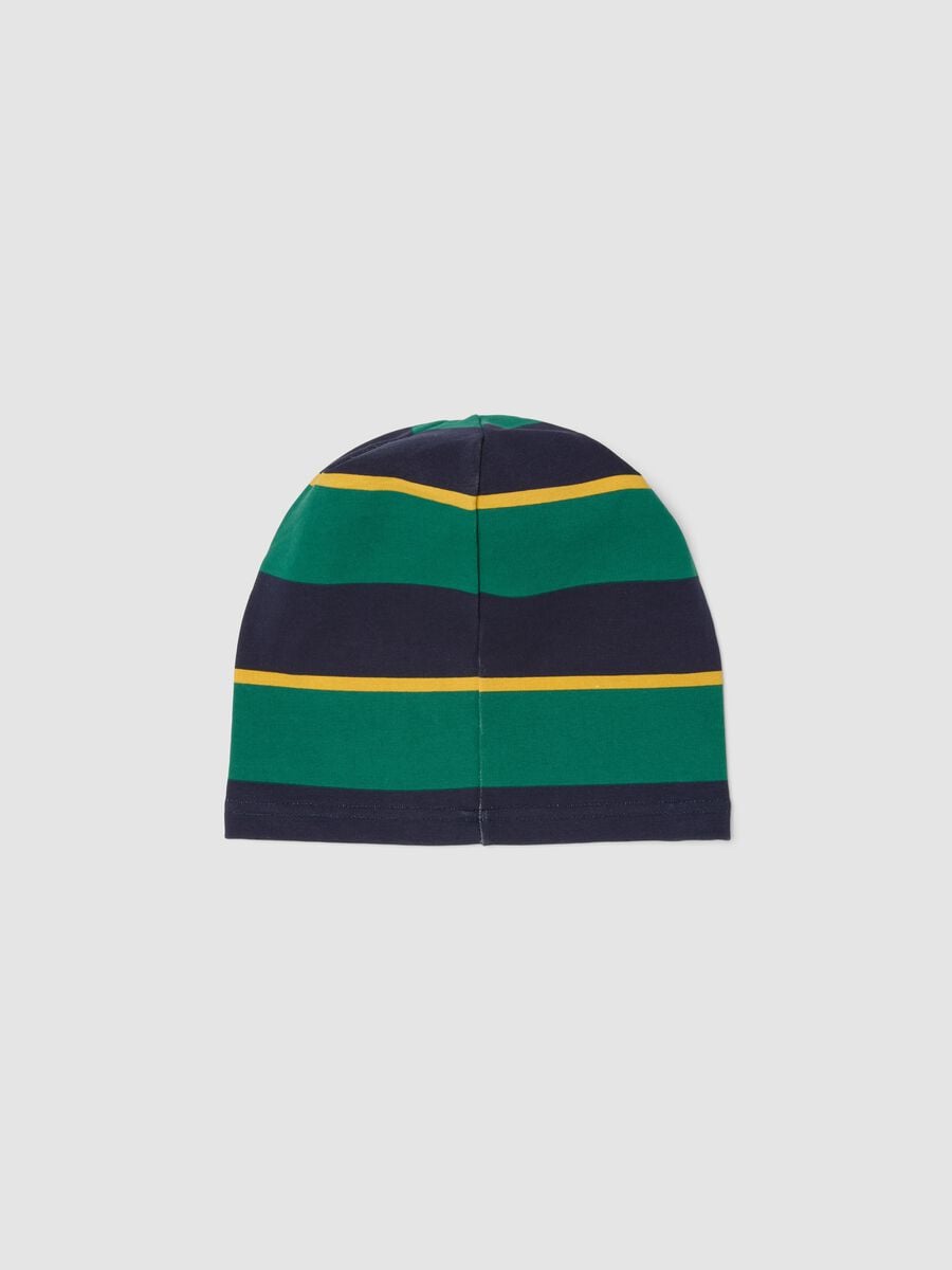 Multicolour striped stretch cotton hat with &lsquo;Club&rsquo; slogan_1