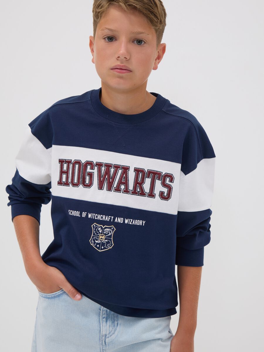 Blue pure cotton crew-neck Harry Potter print T-shirt for boys_0