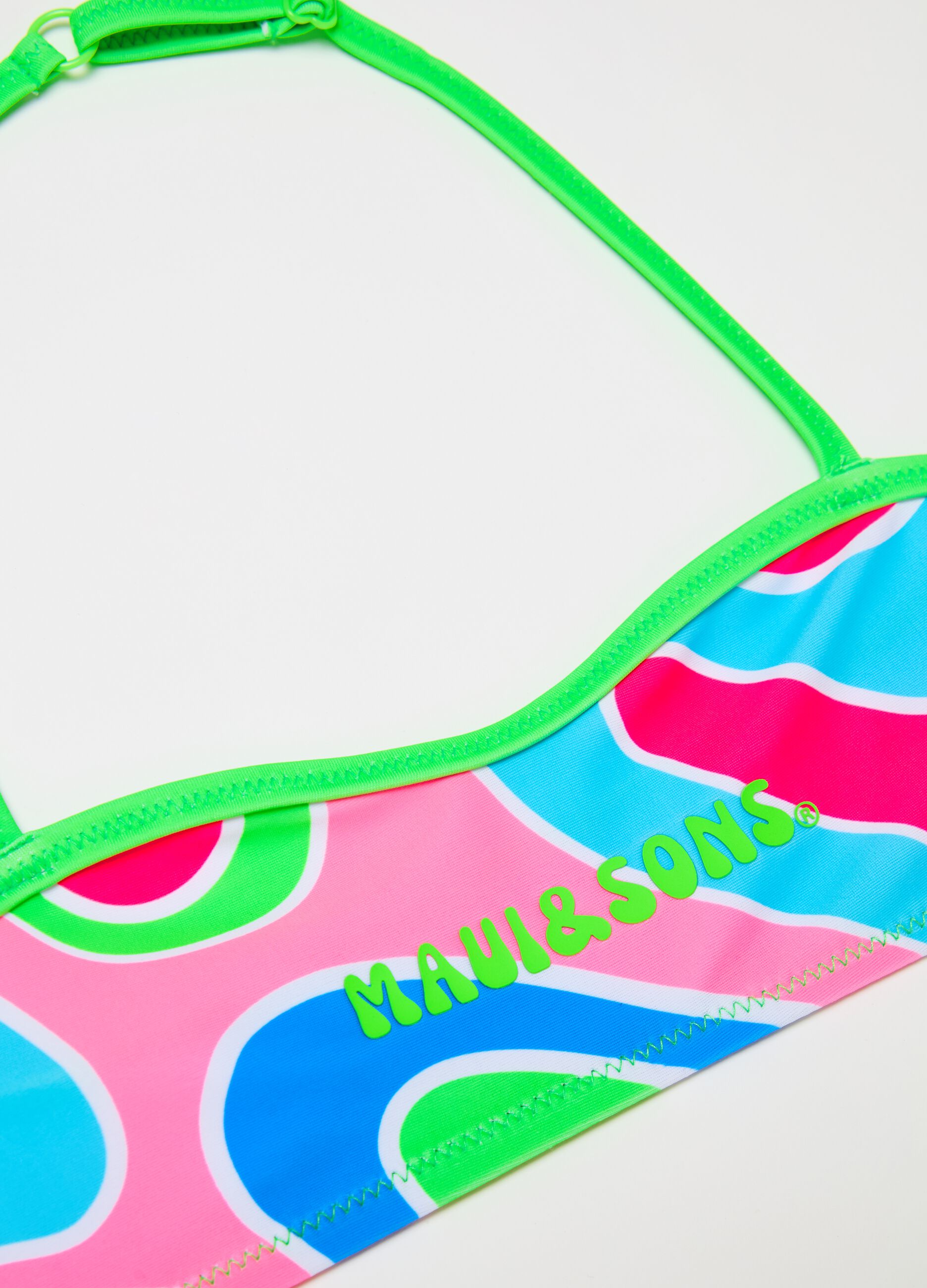 Bikini con fantasia optical e stampa logo