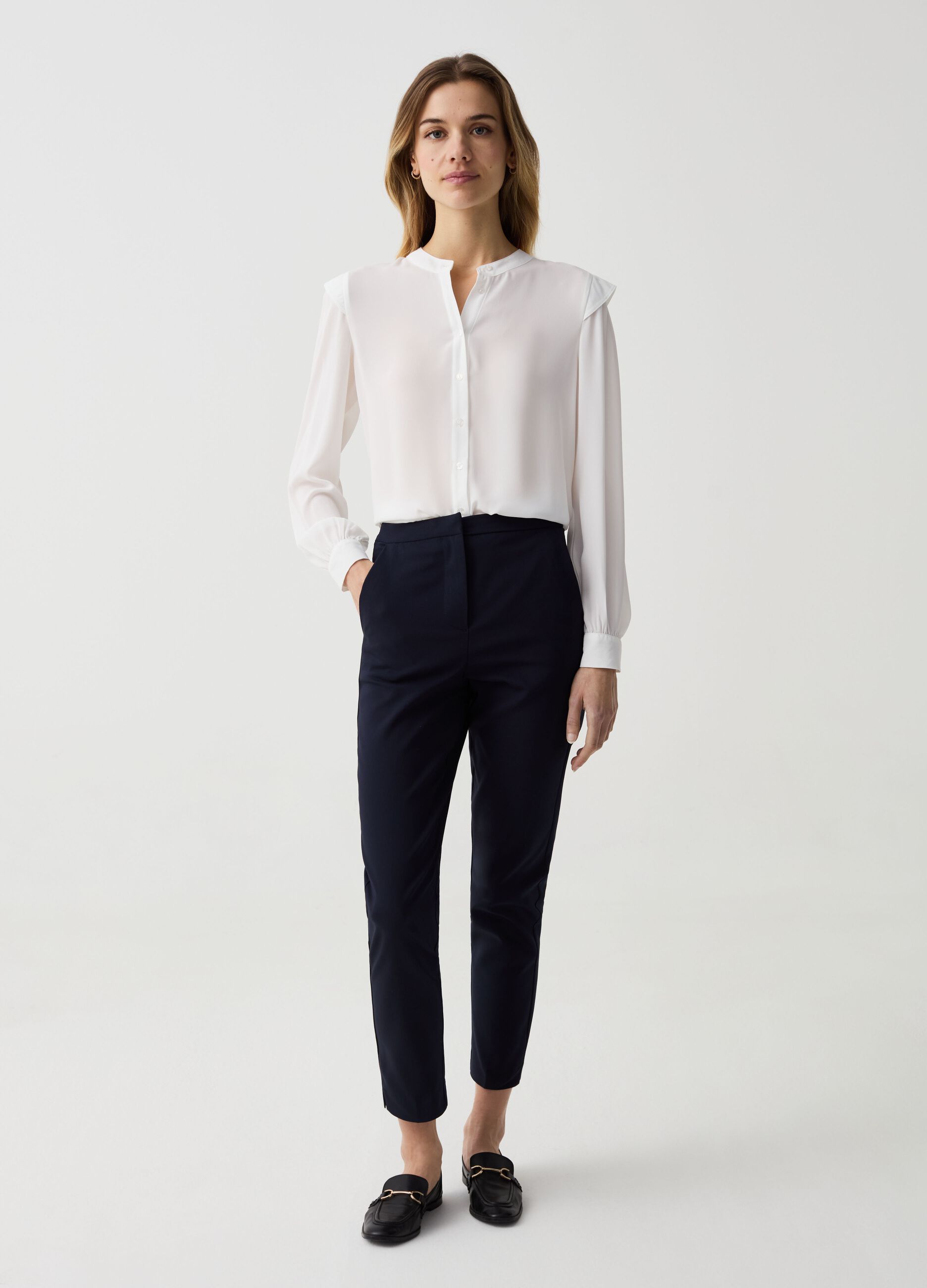 Cropped stretch cigarette trousers