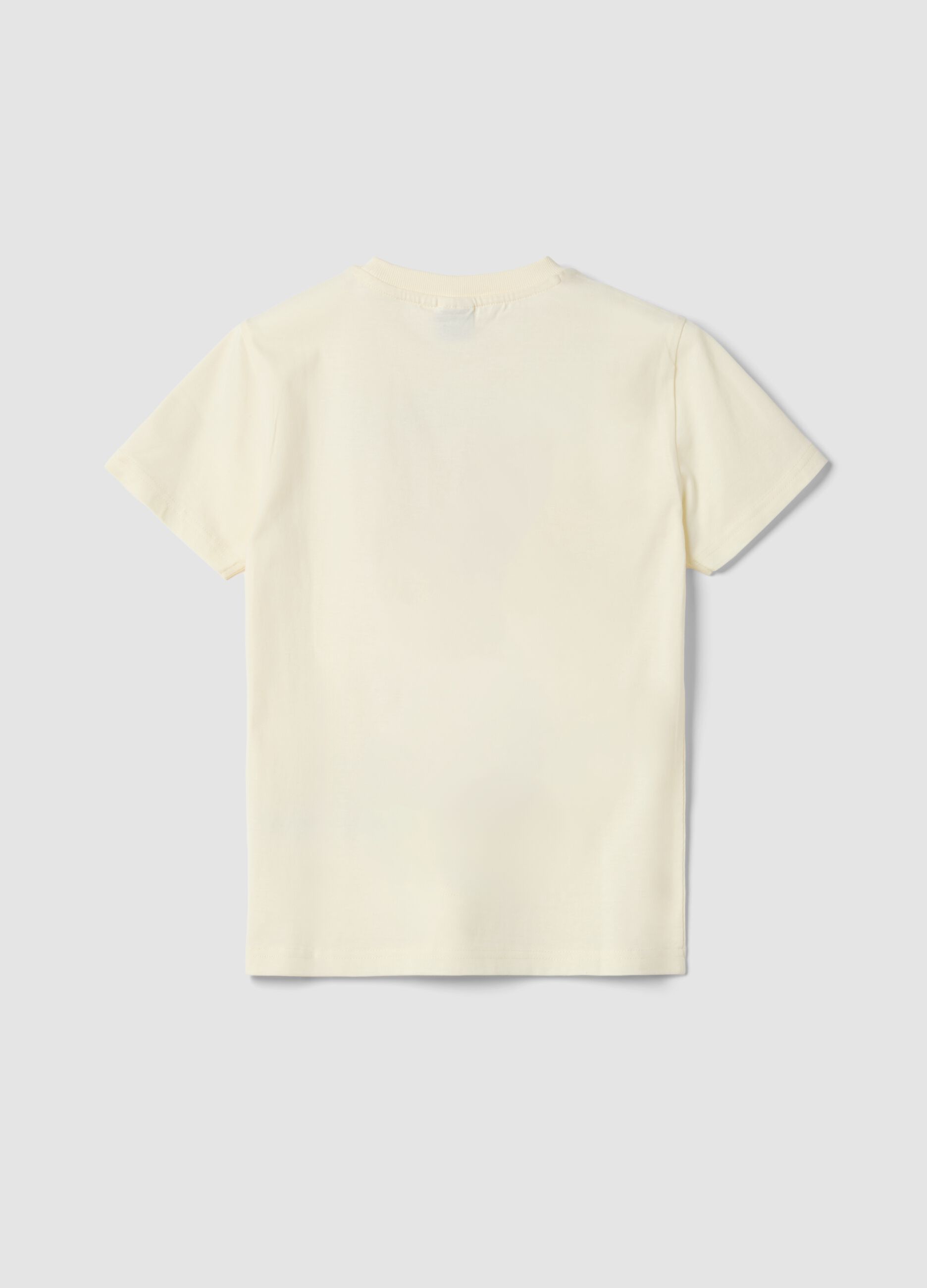T-shirt bege infantil em algod&atilde;o puro regular fit com estampas