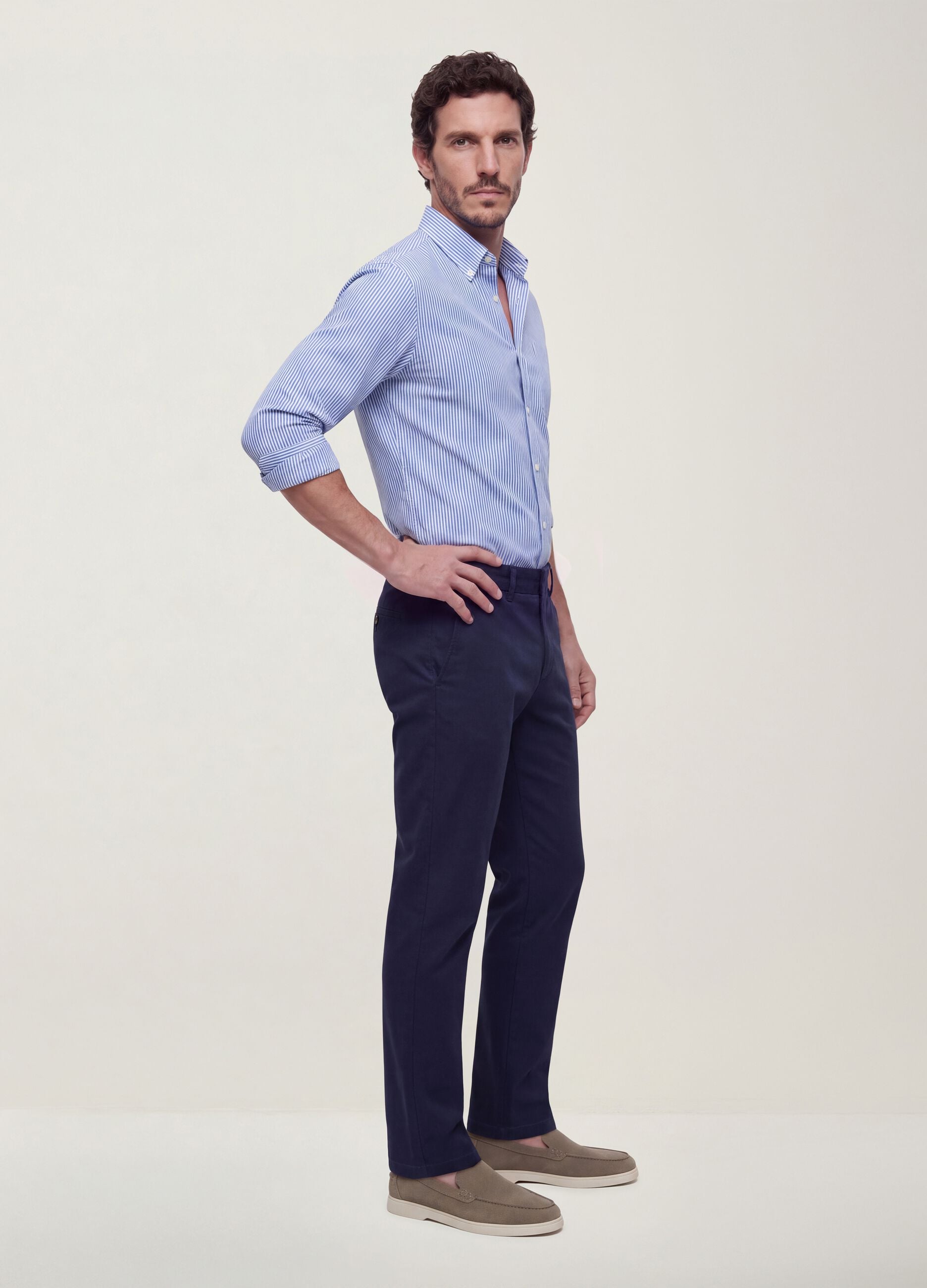 Blue regular tapered-fit stretch cotton twill chino trousers
