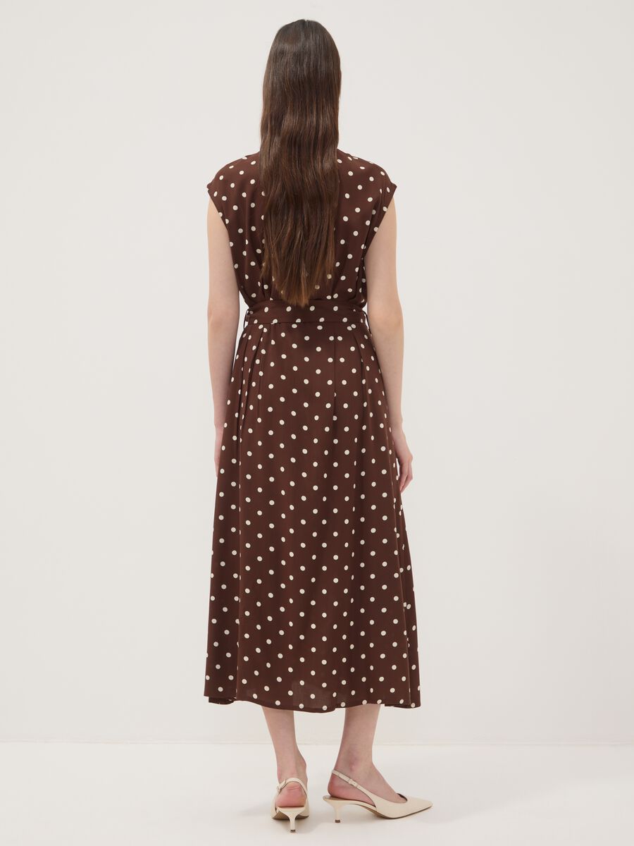 Brown midi dress in pure viscose with polka dots, regular fit_3