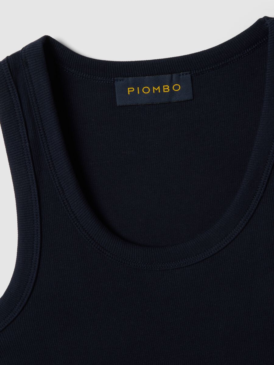 Blue regular fit stretch cotton tank top_5