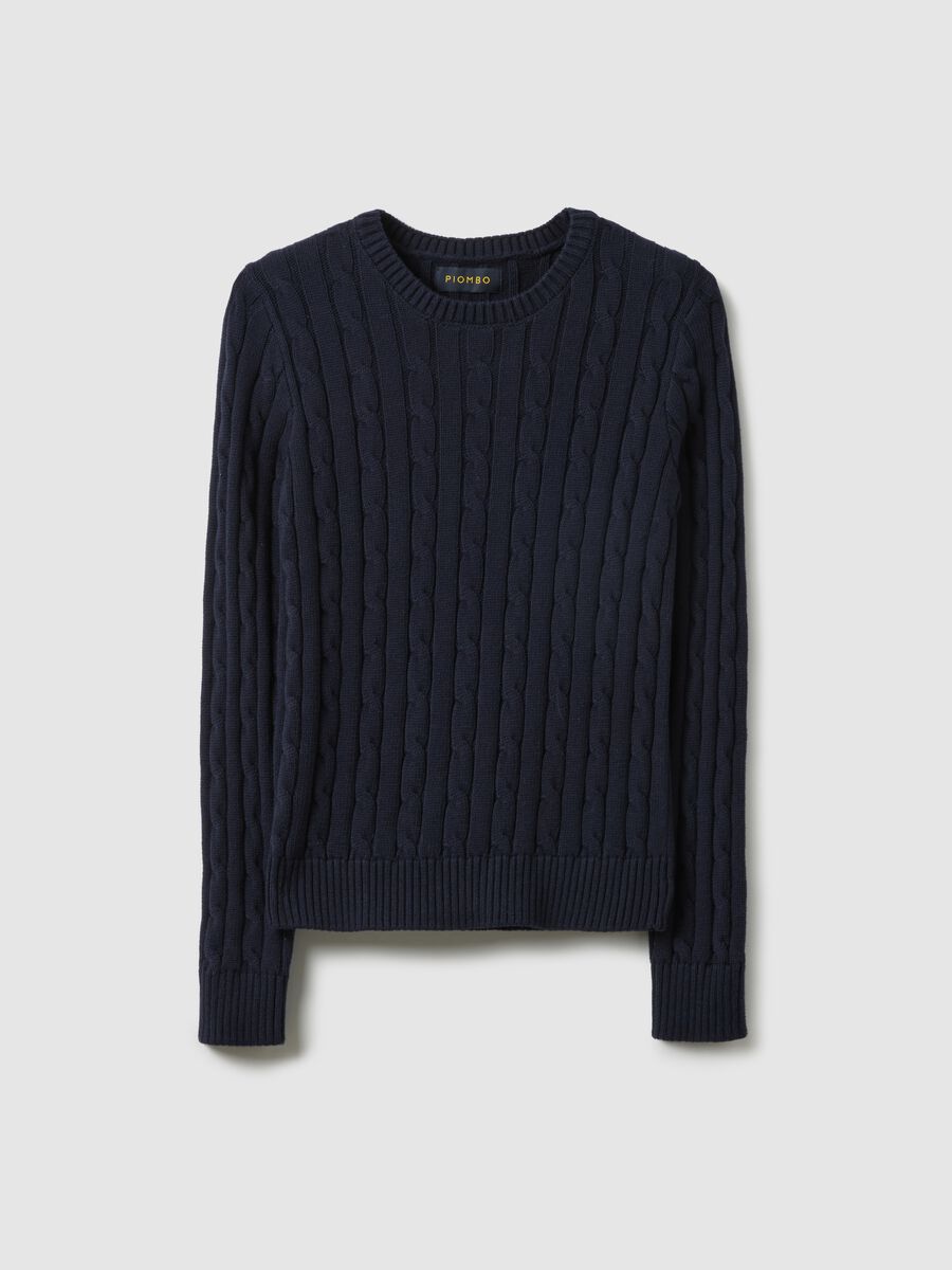 Blue sweater in pure cotton with regular fit and cable knit_0