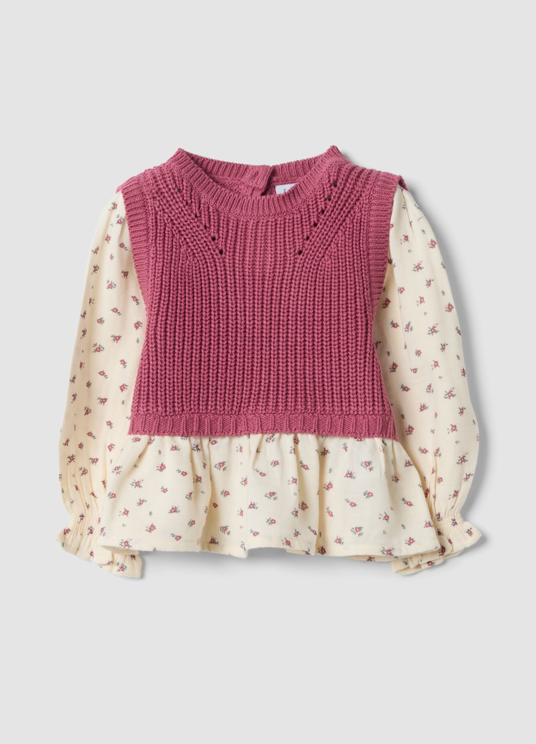 Pink crew-neck jumper in a viscose-cotton blend