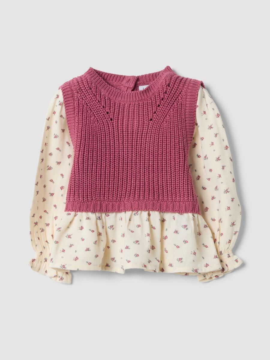 Pink crew-neck jumper in a viscose-cotton blend_0