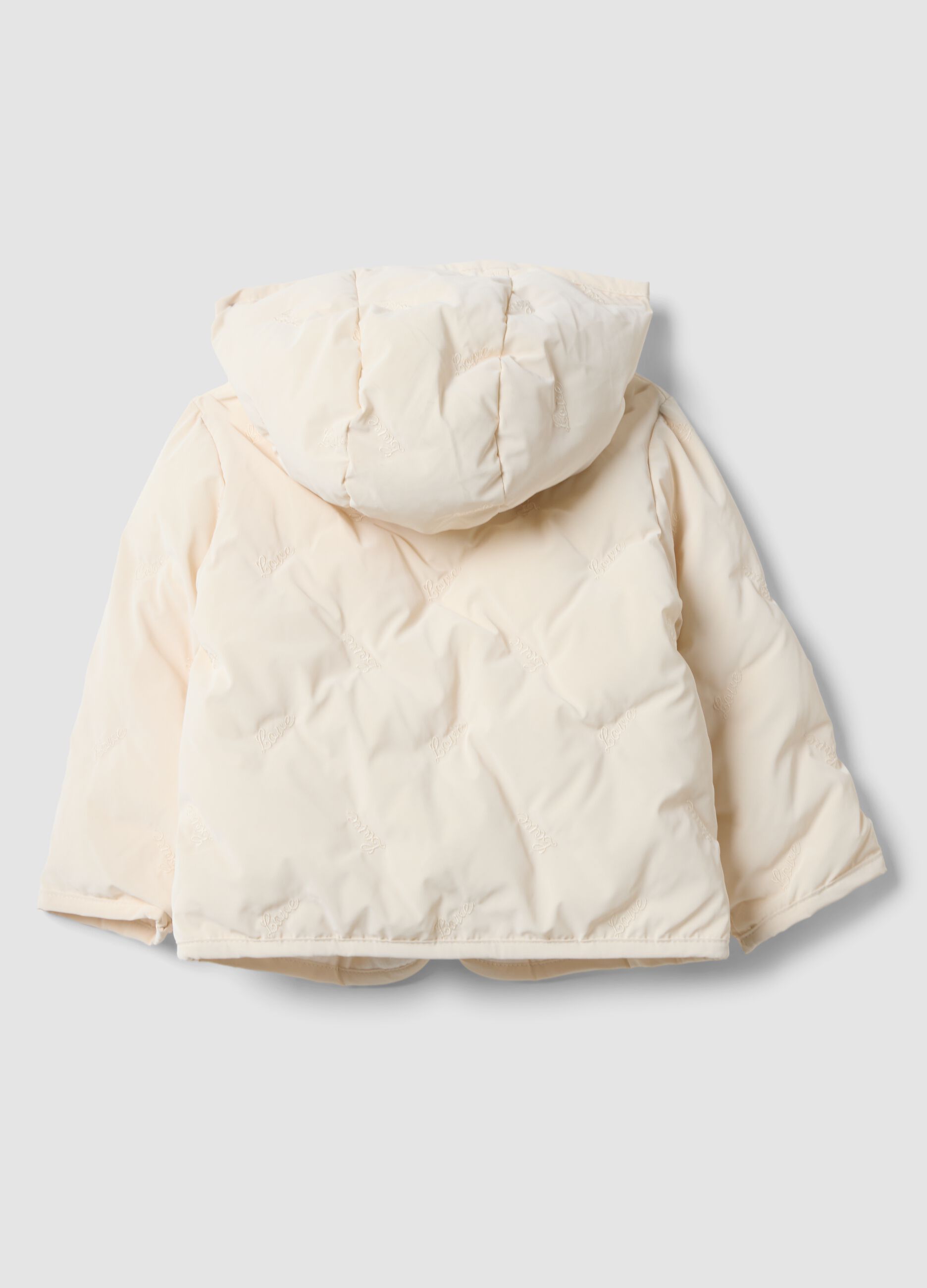 Beige wattierte Kapuzenjacke mit Reissverschluss f&uuml;r Babym&auml;dchen