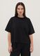 Black oversized crop top with round neckline_0