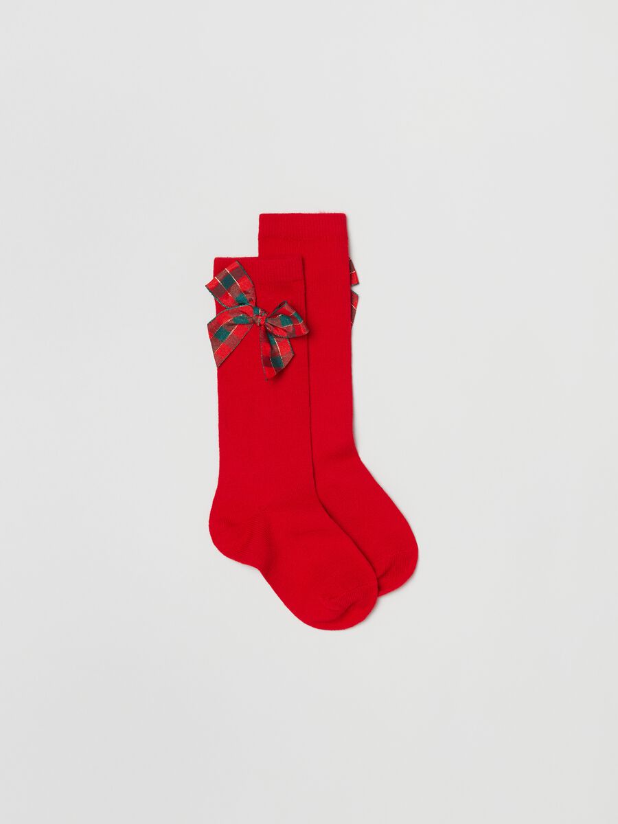 Two-pair pack stretch socks with tartan bow_1