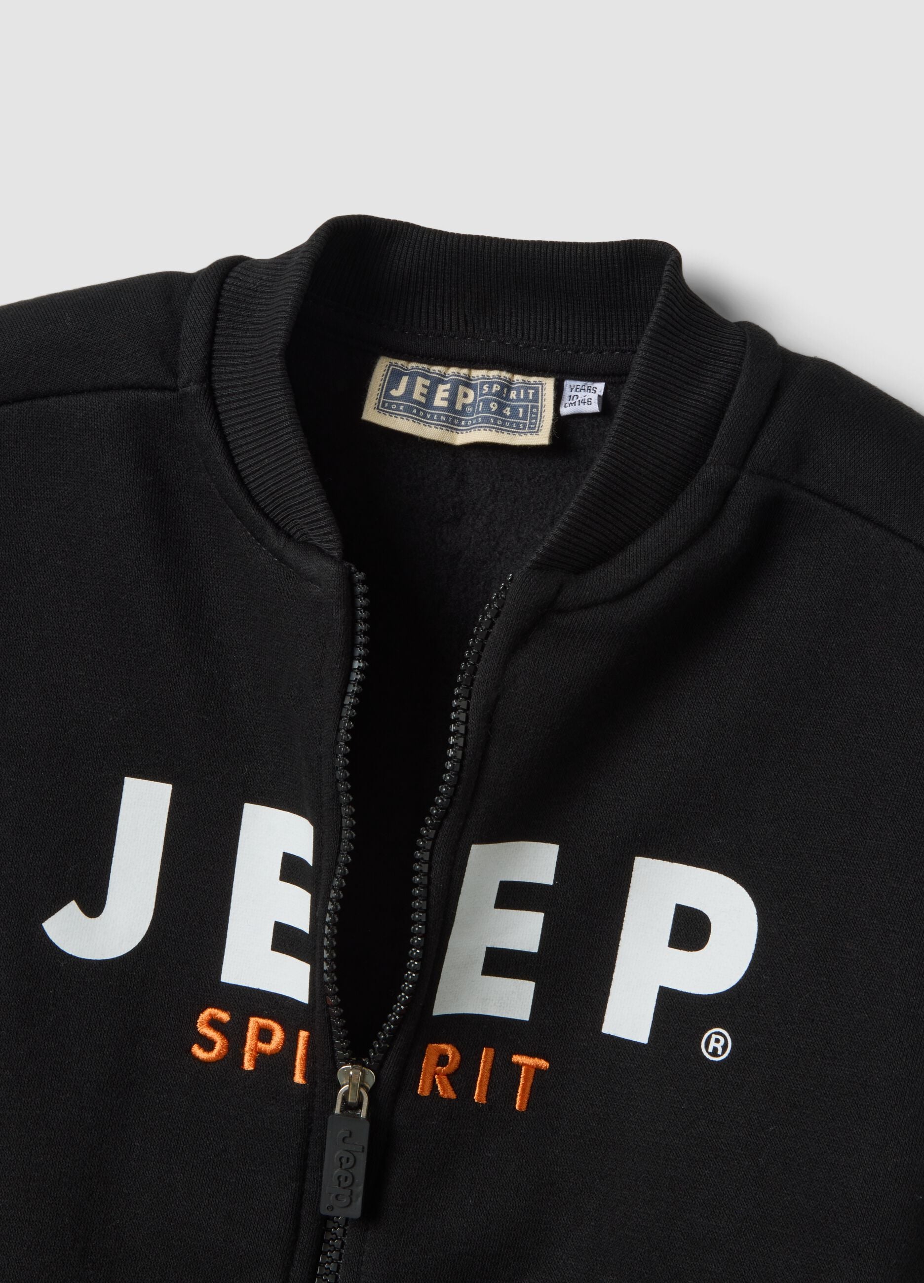 Black cotton-blend zip hoodie with front and back print