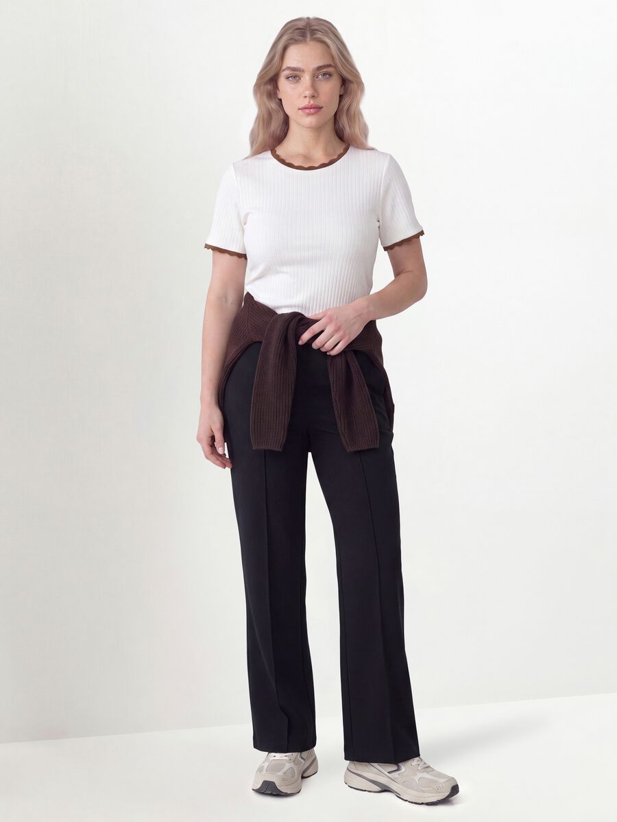 Black flare-fit trousers in stretch viscose_0