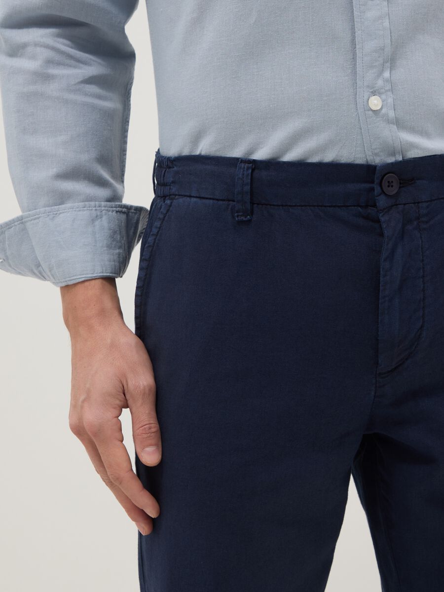 Blue linen and cotton blend chino trousers, regular fit_3