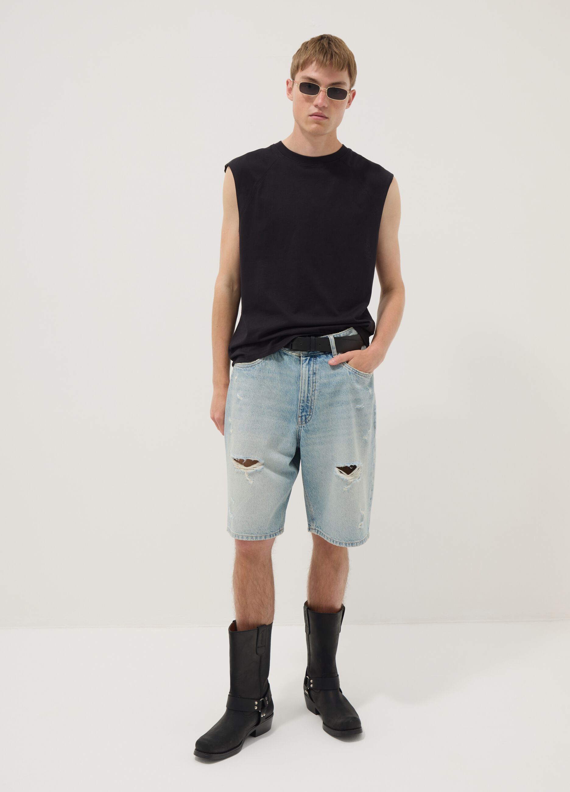 Black pure cotton regular-fit tank top