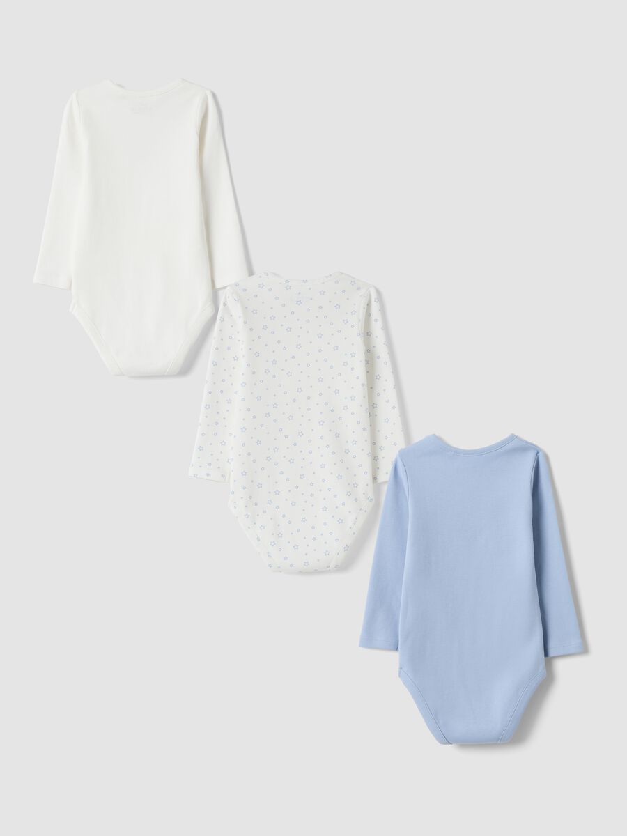 3-pack of blue and white organic cotton babygrows with crew neck_1