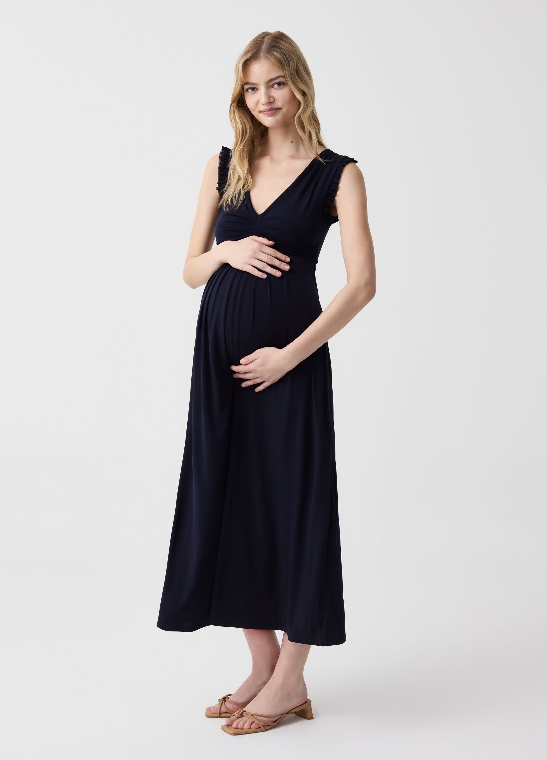 Long maternity dress with V neck