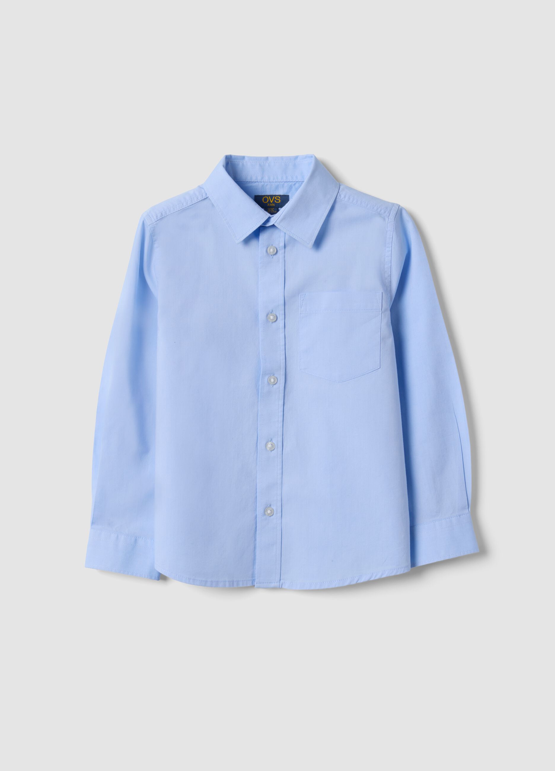 Light blue pure cotton shirt with classic collar, regular fit