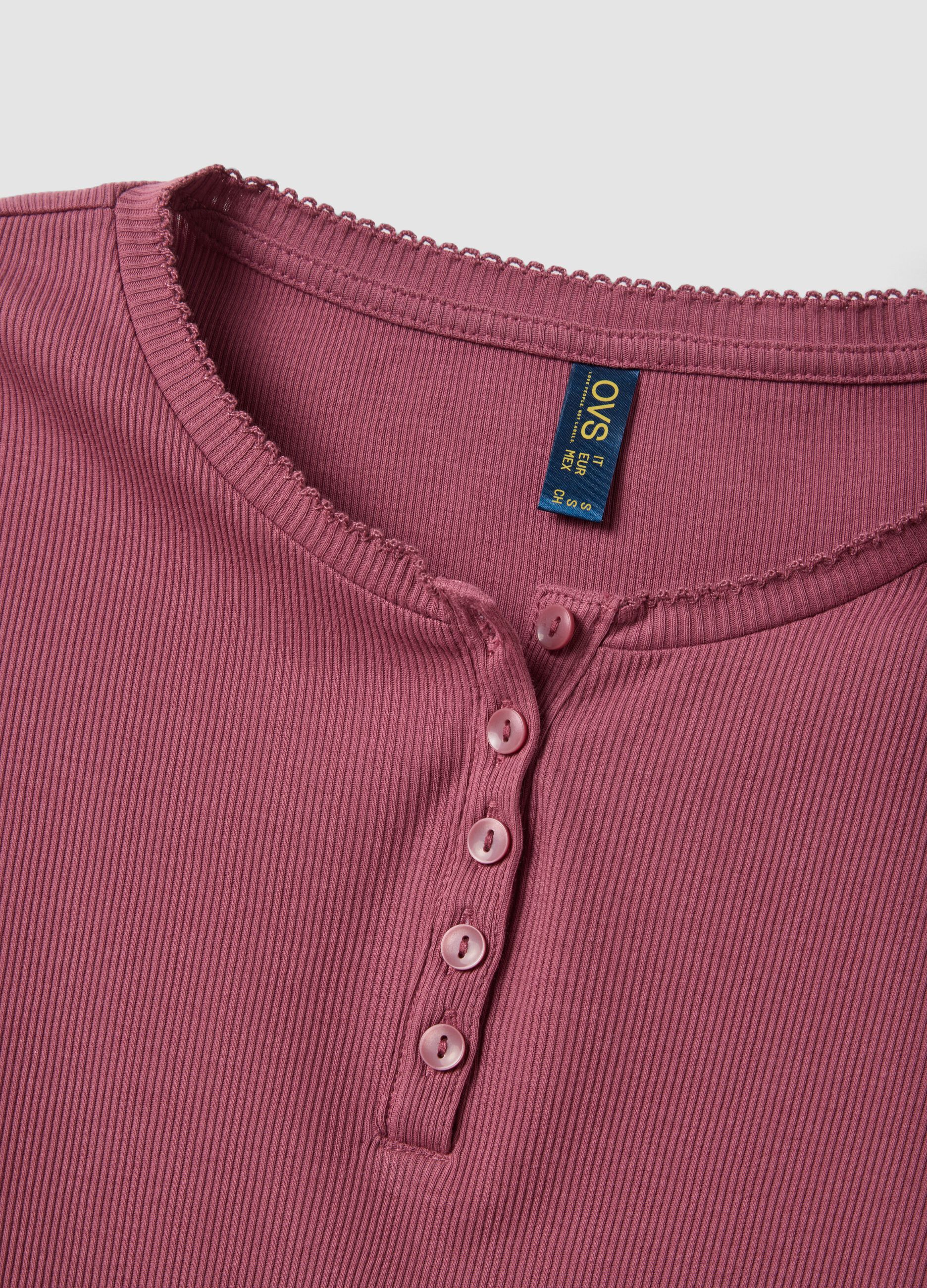 Purple organic cotton pyjama top with Henley neckline