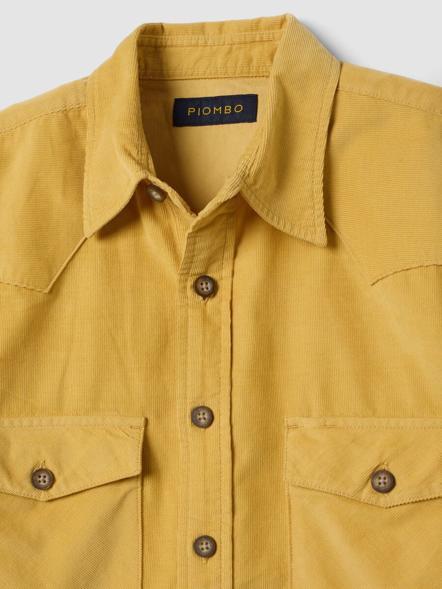 Yellow pure cotton ribbed shirt, regular fit_1