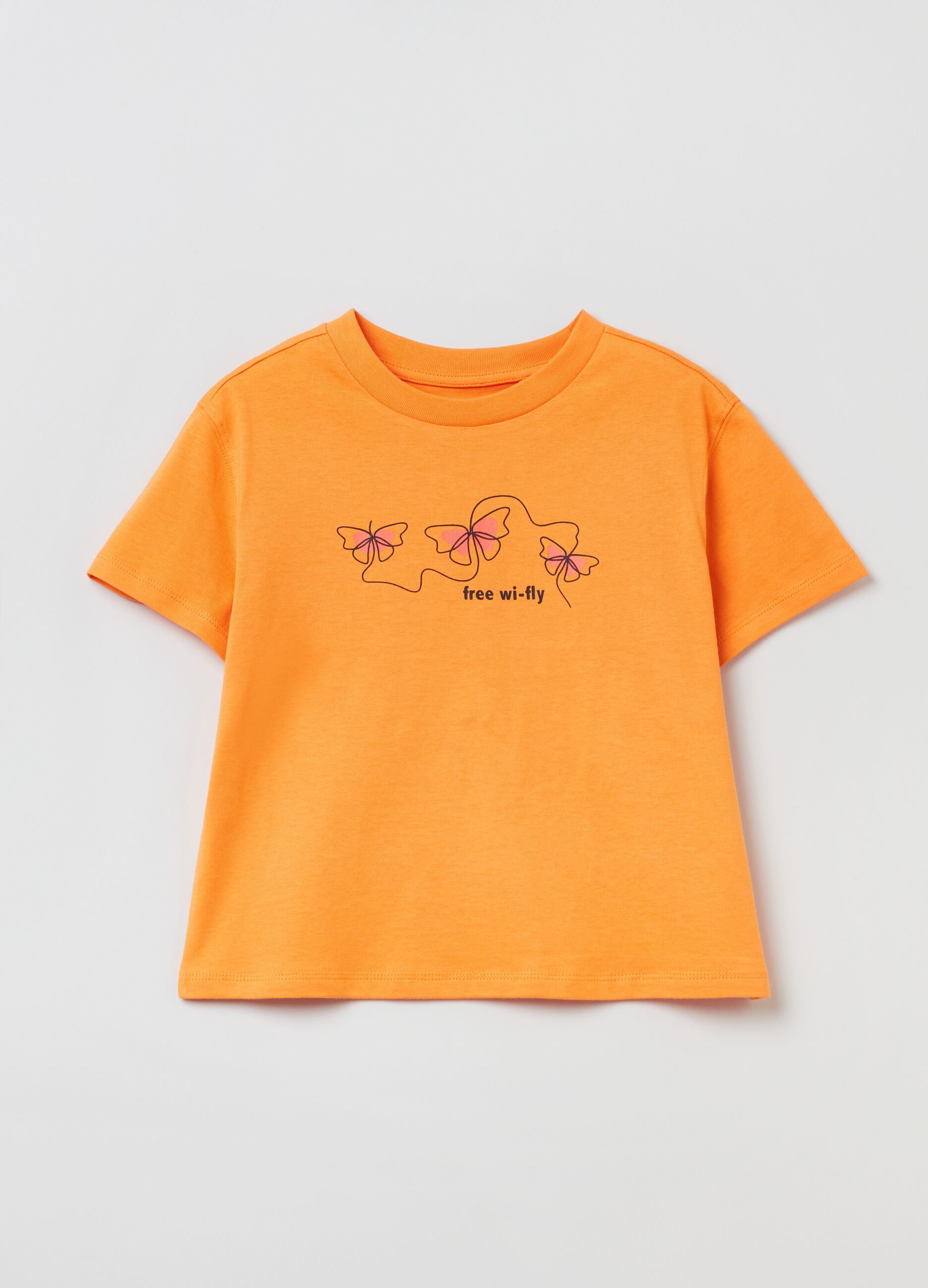 T-shirt in cotone con stampa farfalle