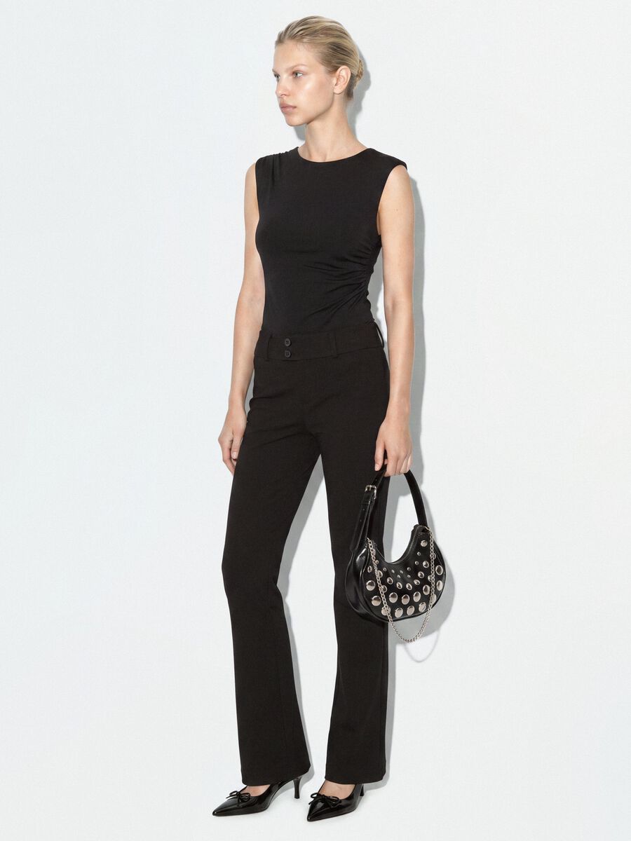 Black flared trousers in stretch viscose_0