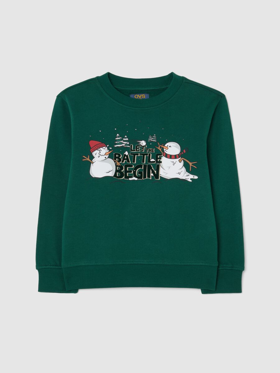 Children's green pure cotton sweatshirt with regular fit and Christmas print_0