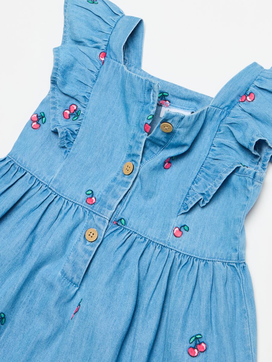 Denim chambray dress with cherries embroidery_2