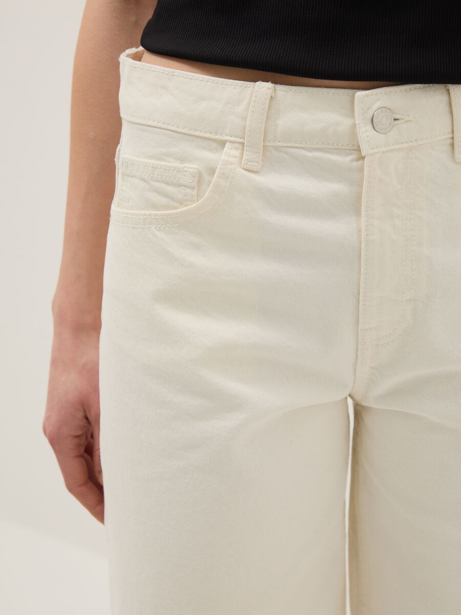 Beige wide leg pure cotton denim shorts_3