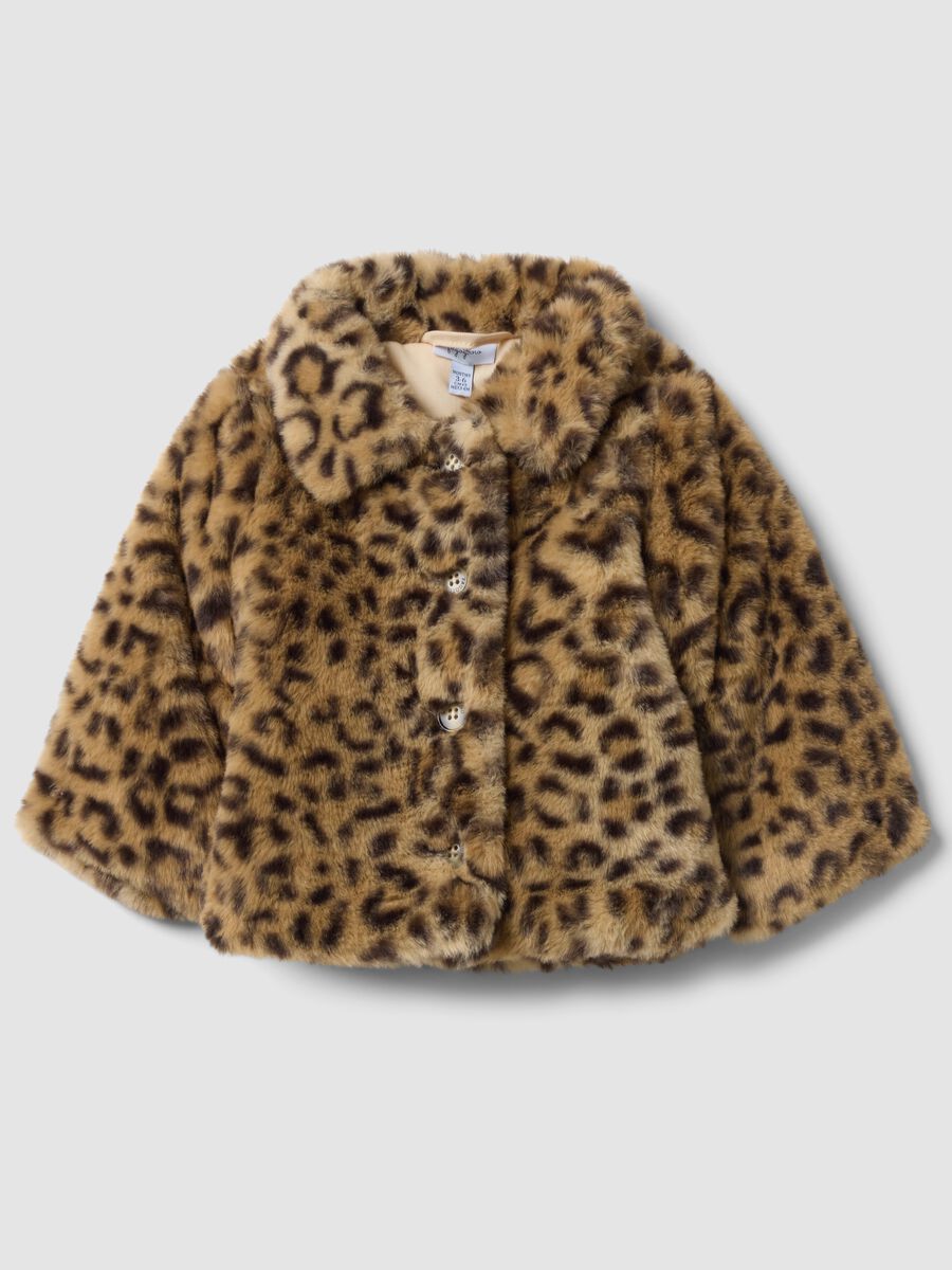 Brown padded animal print jacket with buttons for baby girl_0