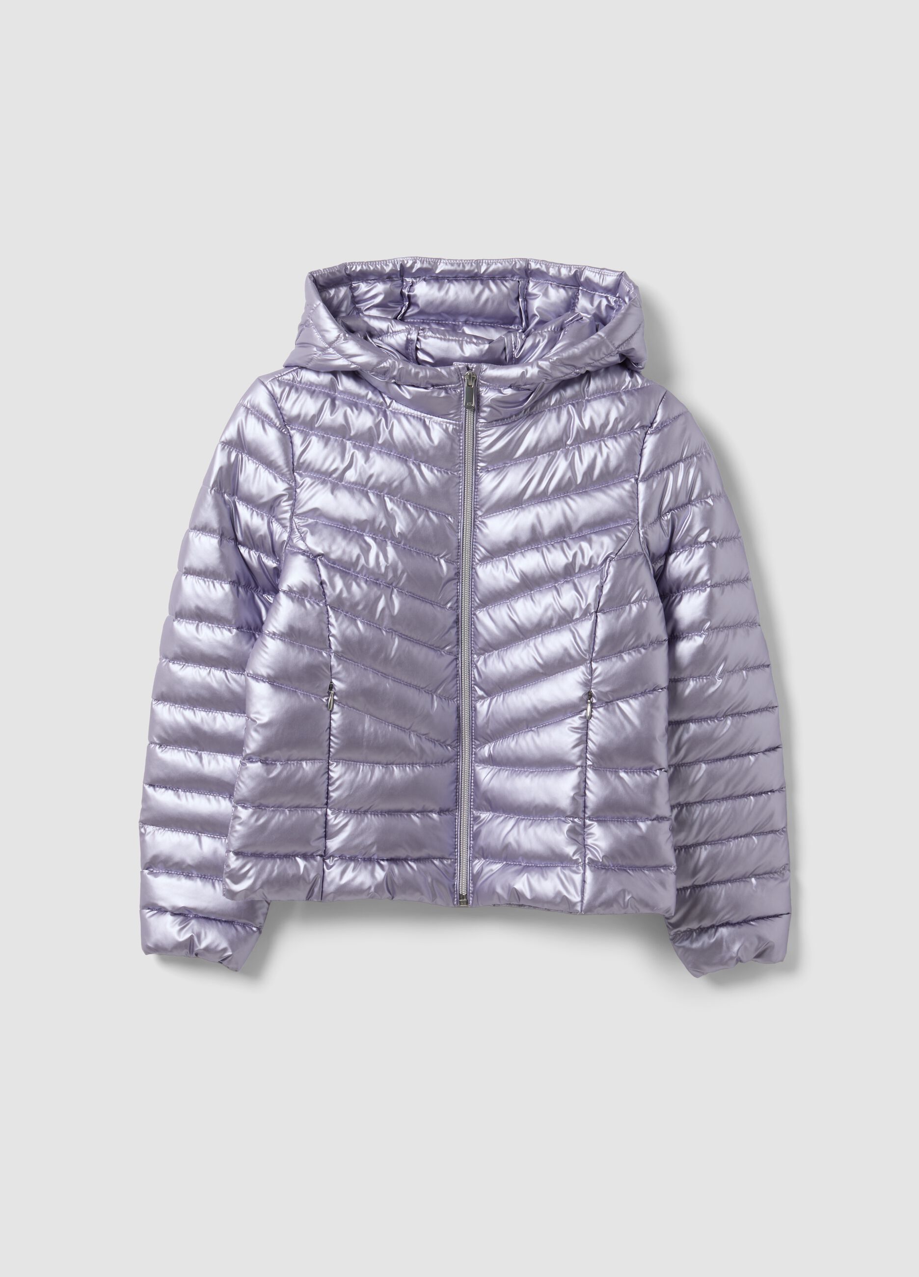 Purple Ultralight Padded Hooded Jacket with Zip for Girls