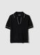 Black viscose blend slim fit polo with contrast stitching_4