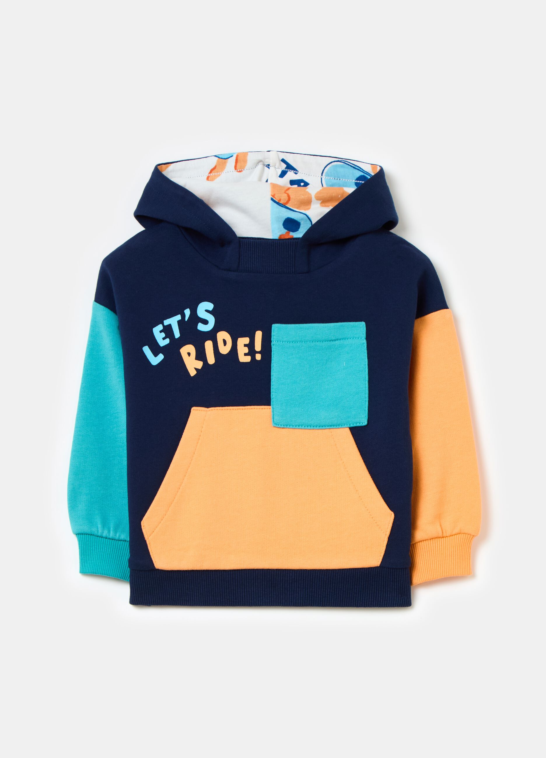 Colourblock sweatshirt with hood and print
