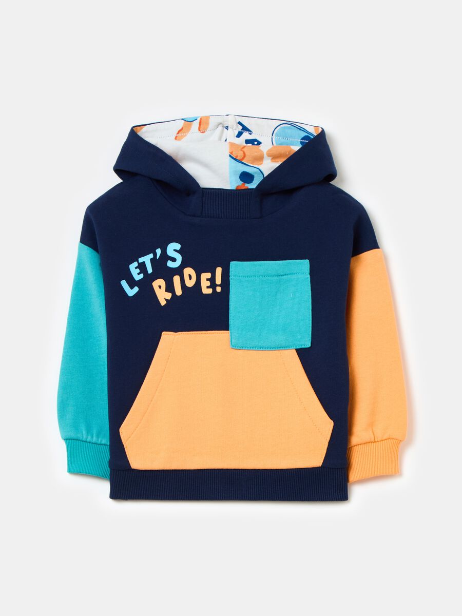 Colourblock sweatshirt with hood and print_0