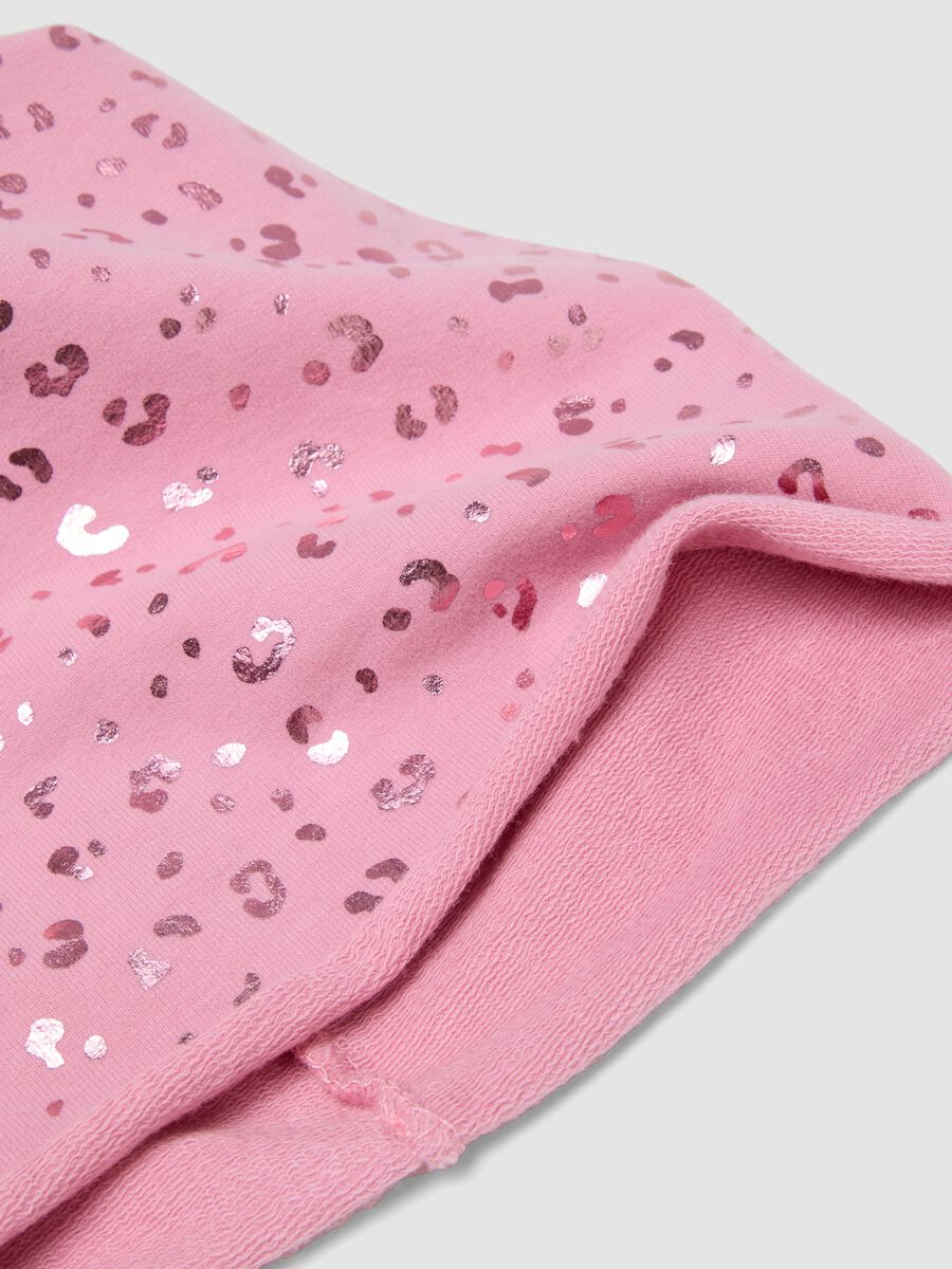 Pink stretch cotton hat with glossy animal print for girls_1